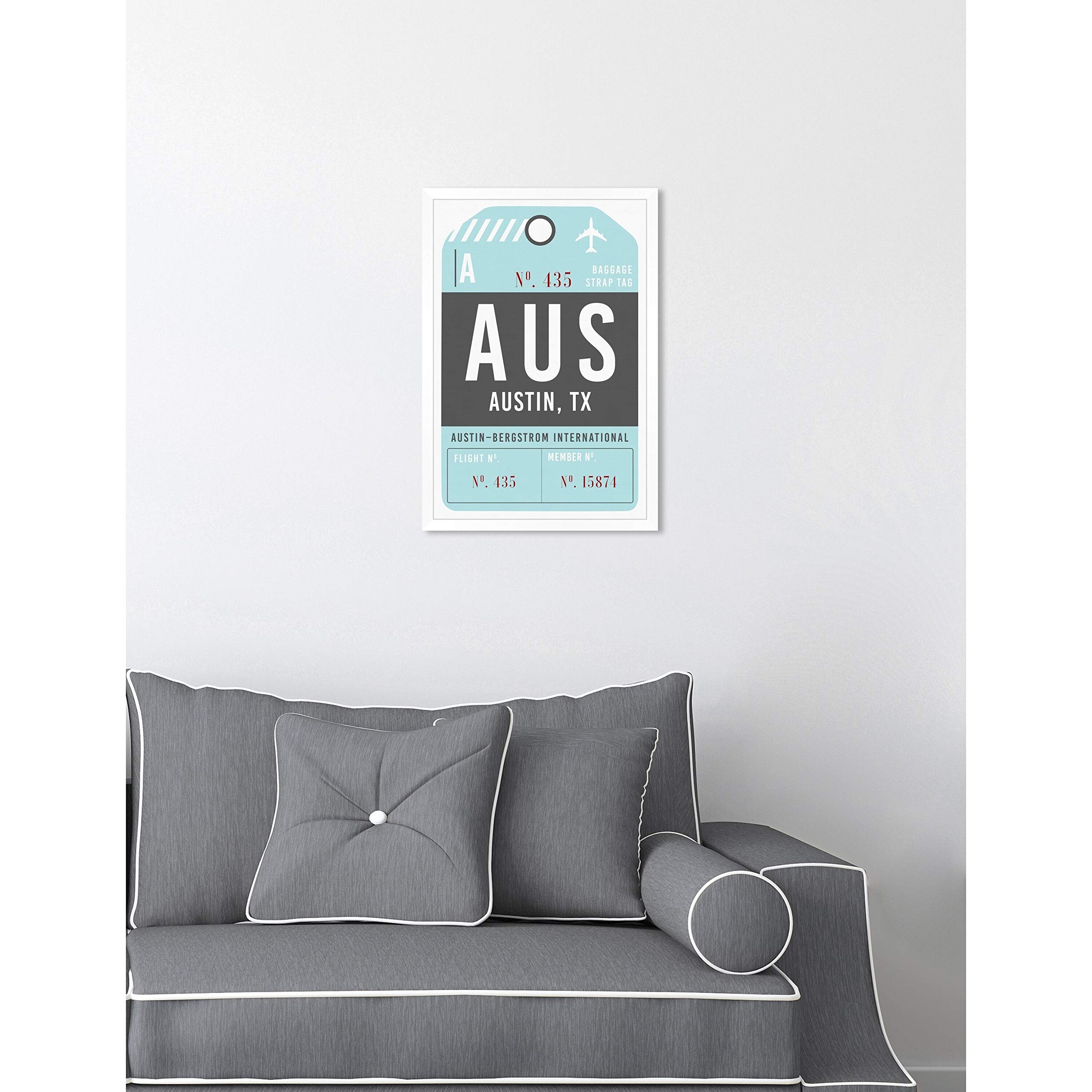 Oliver Gal 'Austin Luggage Tag' Framed Wall Art Print - 10x15 Inches - Vintage Travel Inspired Decor for Living Room, Bedroom & Office