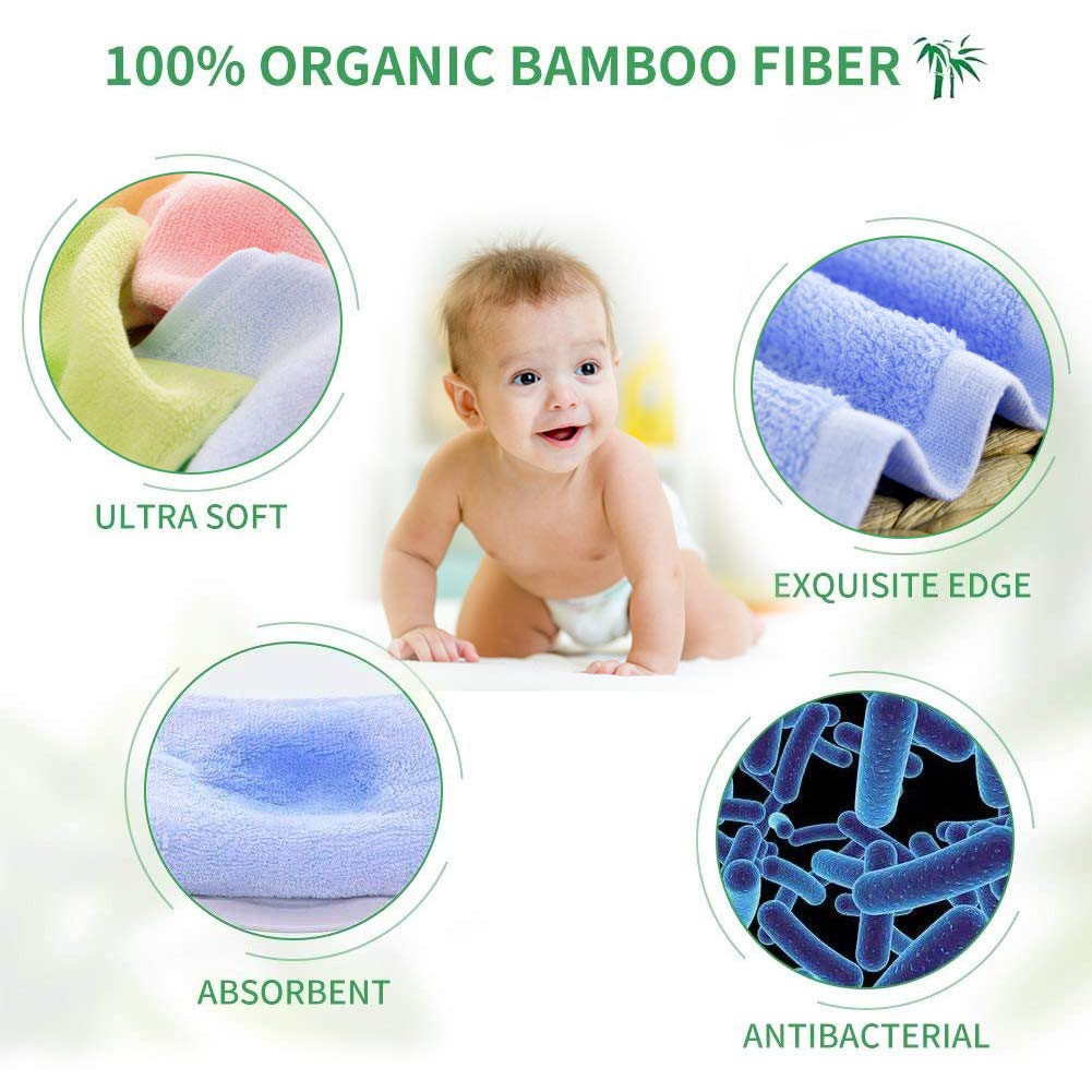 **Organic Bamboo Baby Washcloths Set - 100% Soft & Antibacterial Reusable Face Towels for Newborns & Infants (8 Pack) - Gentle Bath, Diaper Change & Sensitive Skin Care**