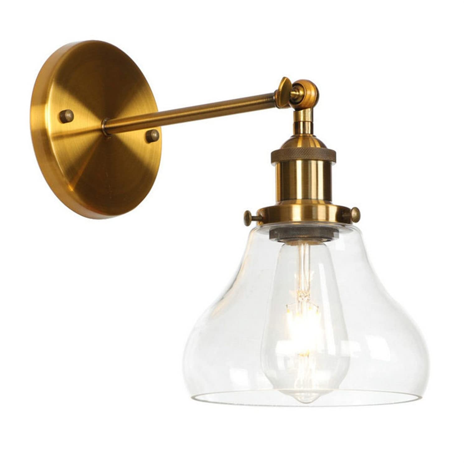 Vintage Industrial Wall Sconces - Adjustable Gold Metal & Glass Lampshade Wall Light Fixtures for Restaurants, Galleries, Bedroom, Kitchen, Aisle & Doorway - Perfect for Ambient Lighting & Home Decor