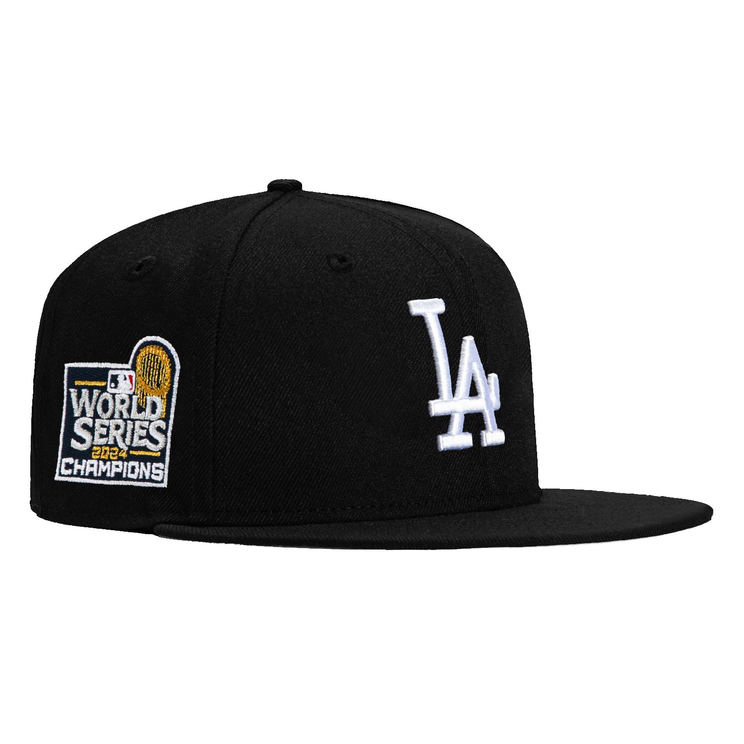 New Era 59Fifty Los Angeles Dodgers 2024 World Series Champions Patch Hat - Black & White | Official MLB Baseball Cap for Fans, Streetwear & Sports Events
