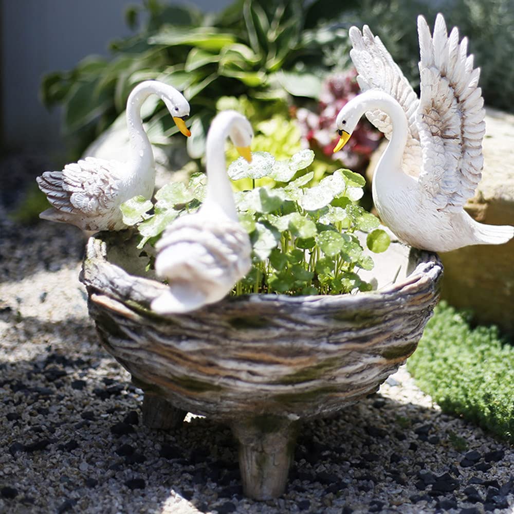 3-Piece White Swan Garden Statue Set - Elegant Figurine Plant Pots & Flower Planters for Indoor & Outdoor Décor | Perfect for Home, Garden, and Patio Decoration