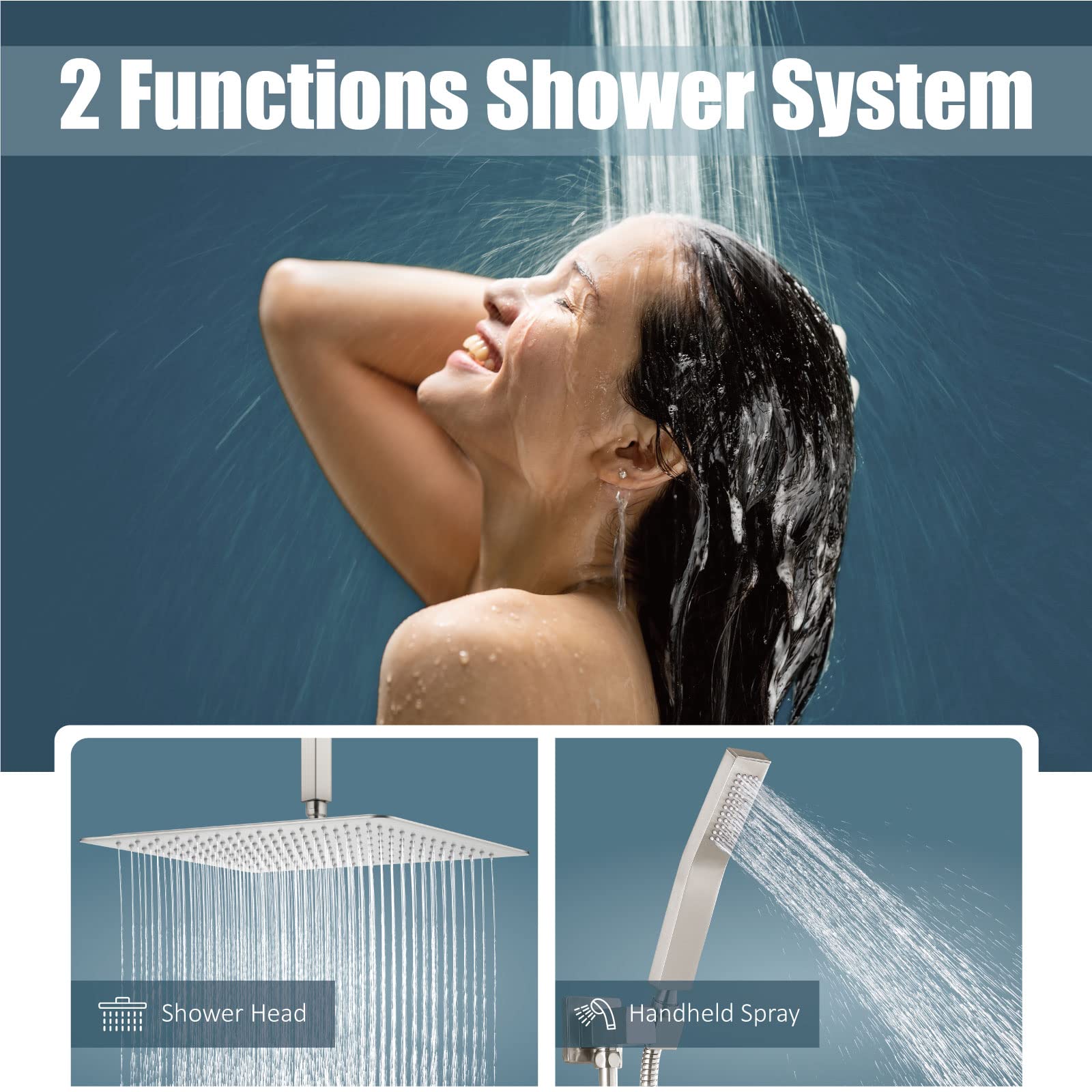 **Aolemi 16 Inch Ceiling Mount Rain Shower System - High Pressure Shower Head with Handheld Spray, Brushed Nickel Finish - Includes Rough-in Valve & Trim Kit - Perfect for Modern Bathroom & Spa-Like Experience**