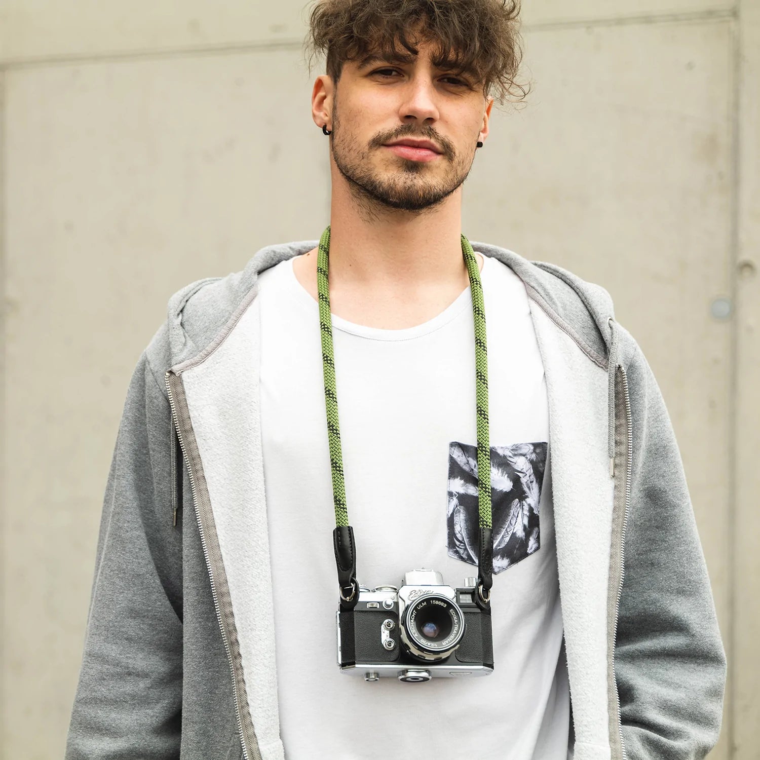 Cooph Rope Camera Strap with Split Ring - 45.3 Inch (115cm) Adjustable Neck Strap for DSLR & Mirrorless Cameras - Durable Duotone Green Design - Perfect for Travel, Hiking & Outdoor Photography