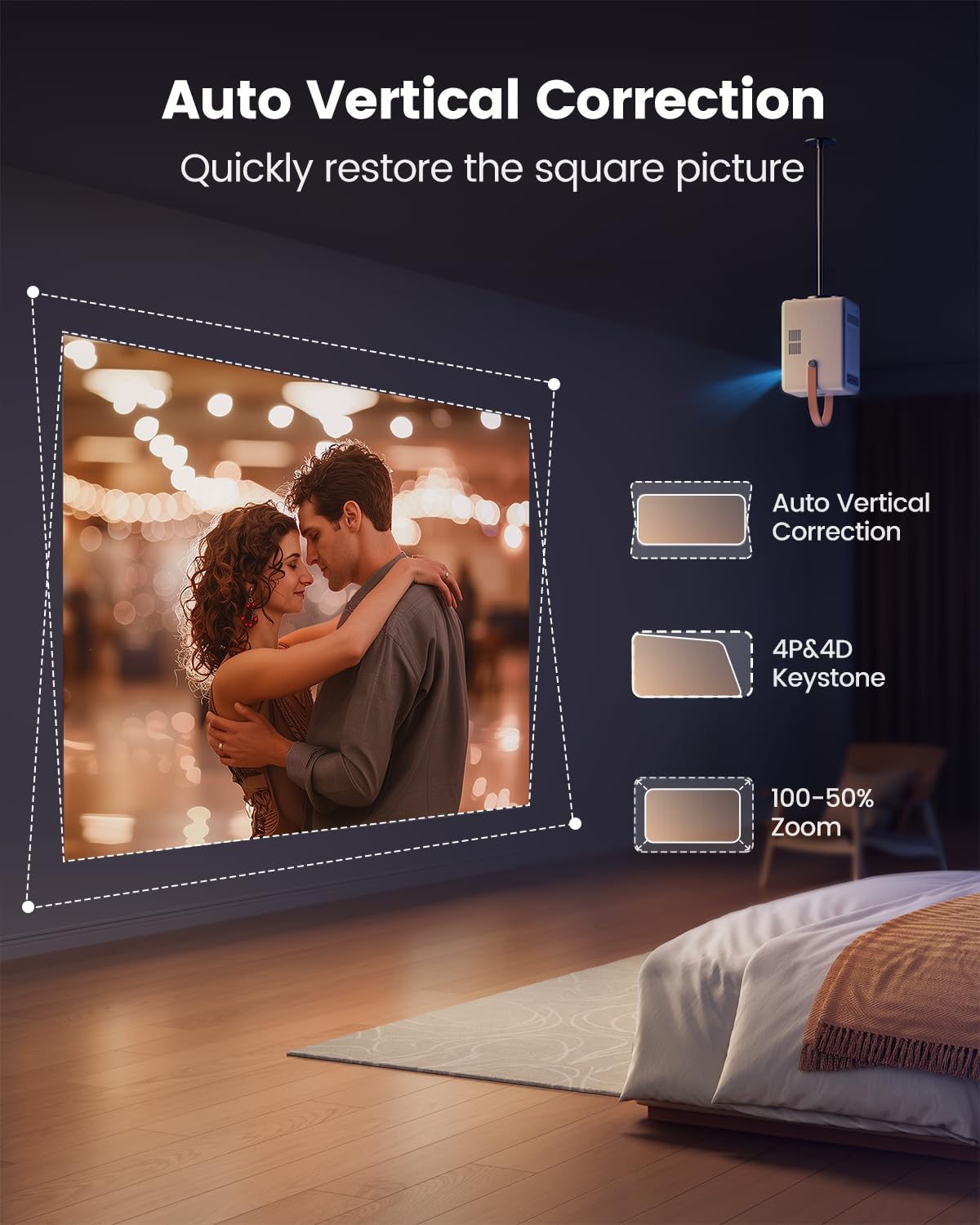 TOPTRO Smart Mini Projector with Built-in Battery, WiFi & Bluetooth - 1080P HD Portable Movie Projector with Auto Focus & Keystone | Perfect for Outdoor Movies, Home Theater, and Business Presentations - Compatible with Phones & TV Sticks