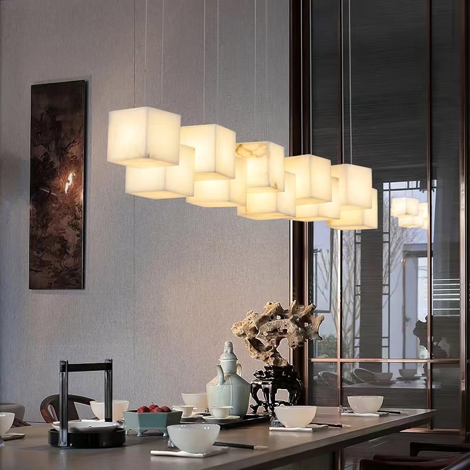 Elegant Alabaster Box Chandelier - Modern Crystal Ceiling Light Fixture for Dining Room, Living Room & Bedroom Decor