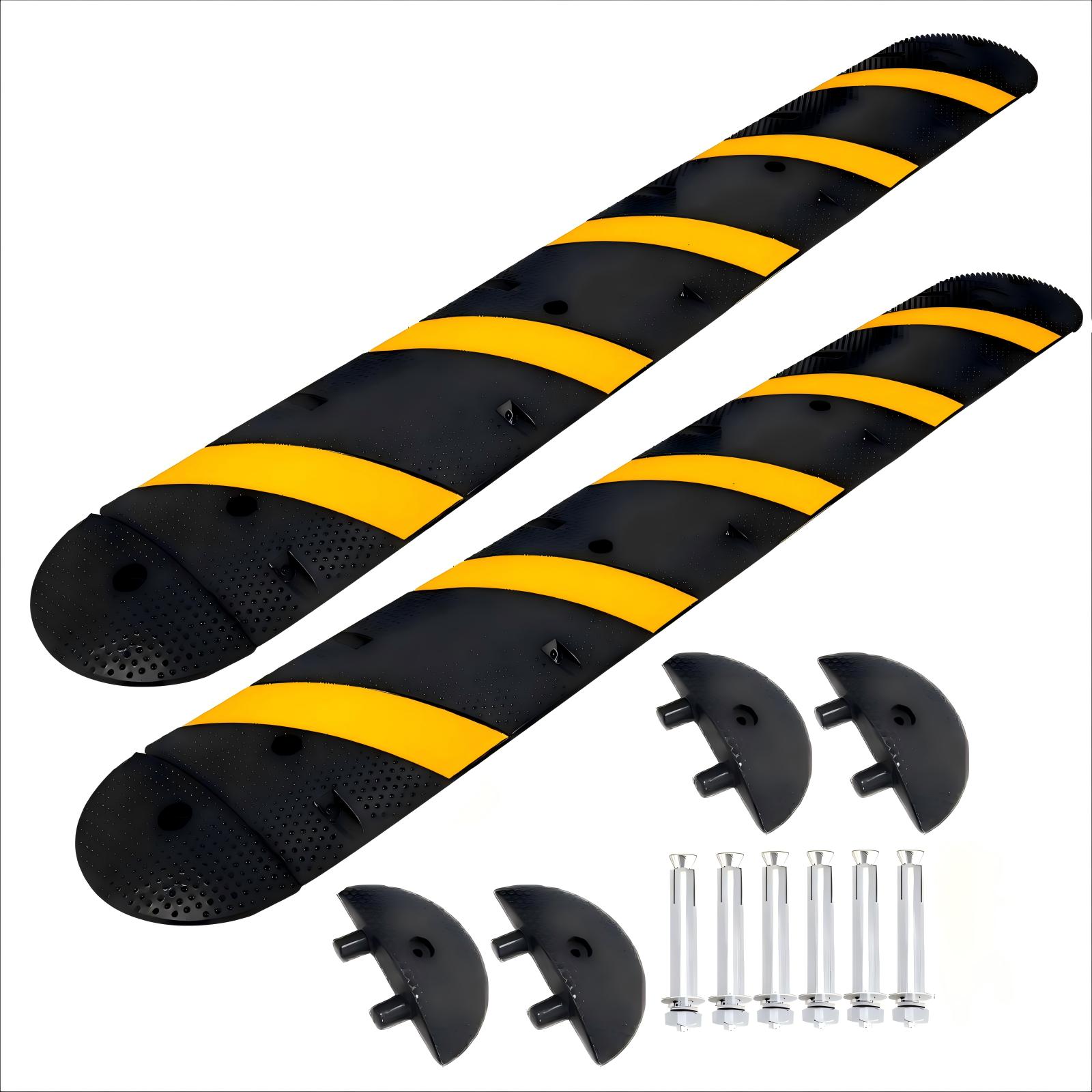 Heavy Duty Rubber Speed Bumps (2 Pack) - 3.28FT Long, 66000 LB Capacity with 6 Bolts for Parking Lots, Roads, Schools, Warehouses & Hotels - Perfect for Traffic Control and Safety in High-Traffic Areas