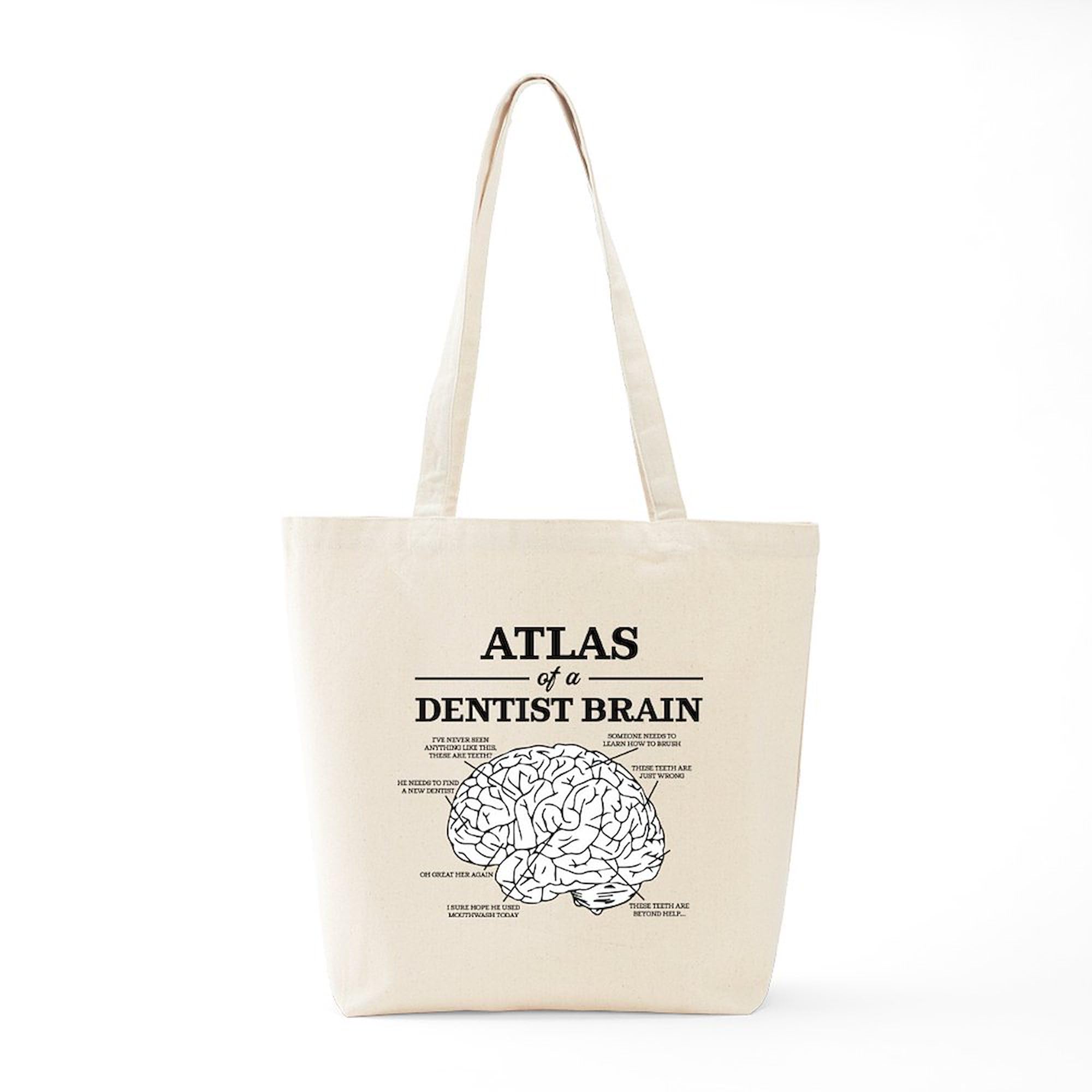 Atlas Of A Dentist Brain Tote Bag - Natural Canvas Reusable Shopping Bag for Dentists, Dental Students & Office - Eco-Friendly Grocery & Work Tote