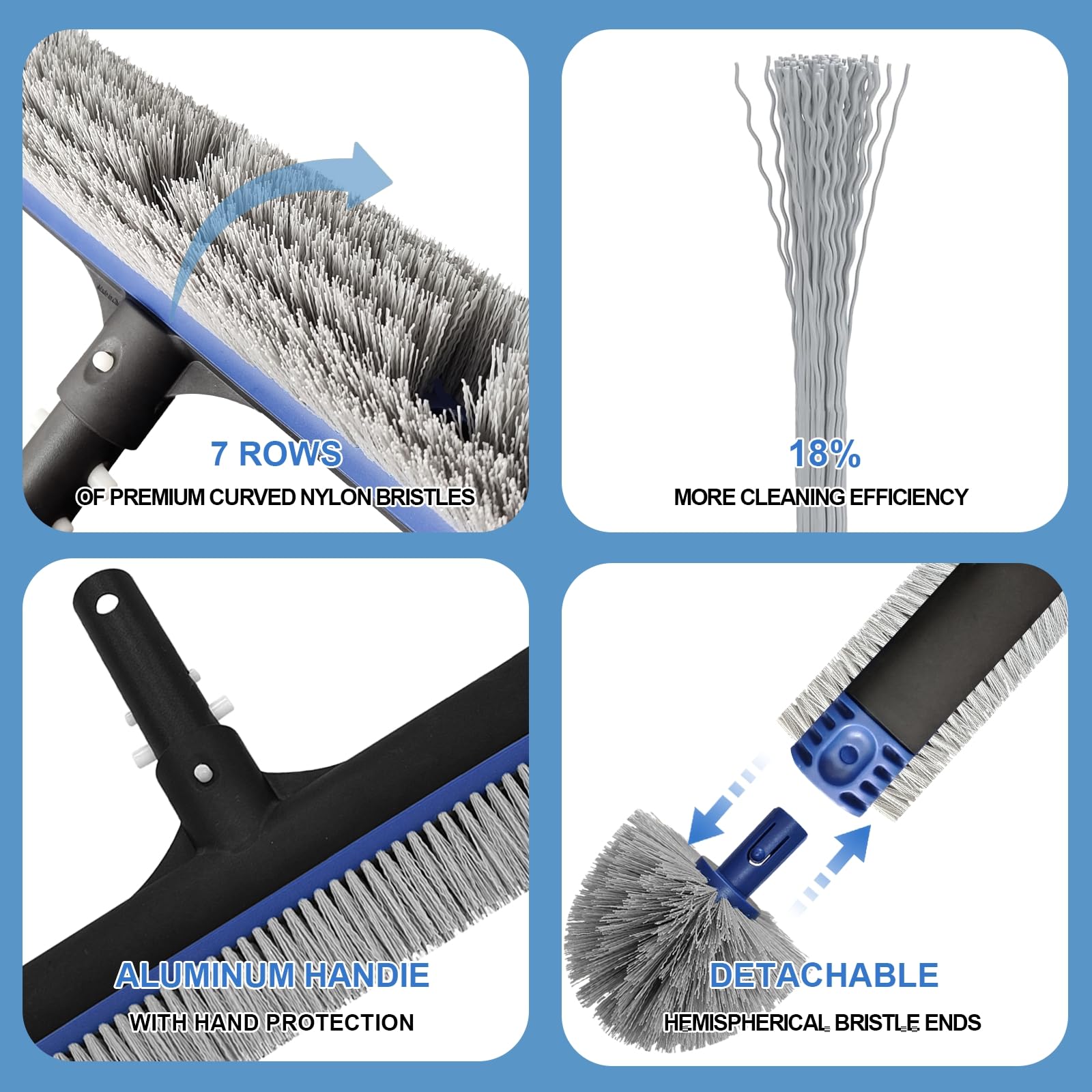 Poolvio 5-in-1 Pool Cleaning Kit - Semi-Deep Skimmer Net, Aluminum Leaf Rake, 20' Brush with 13ft Adjustable Pole - Perfect for Inground & Above Ground Pool Maintenance