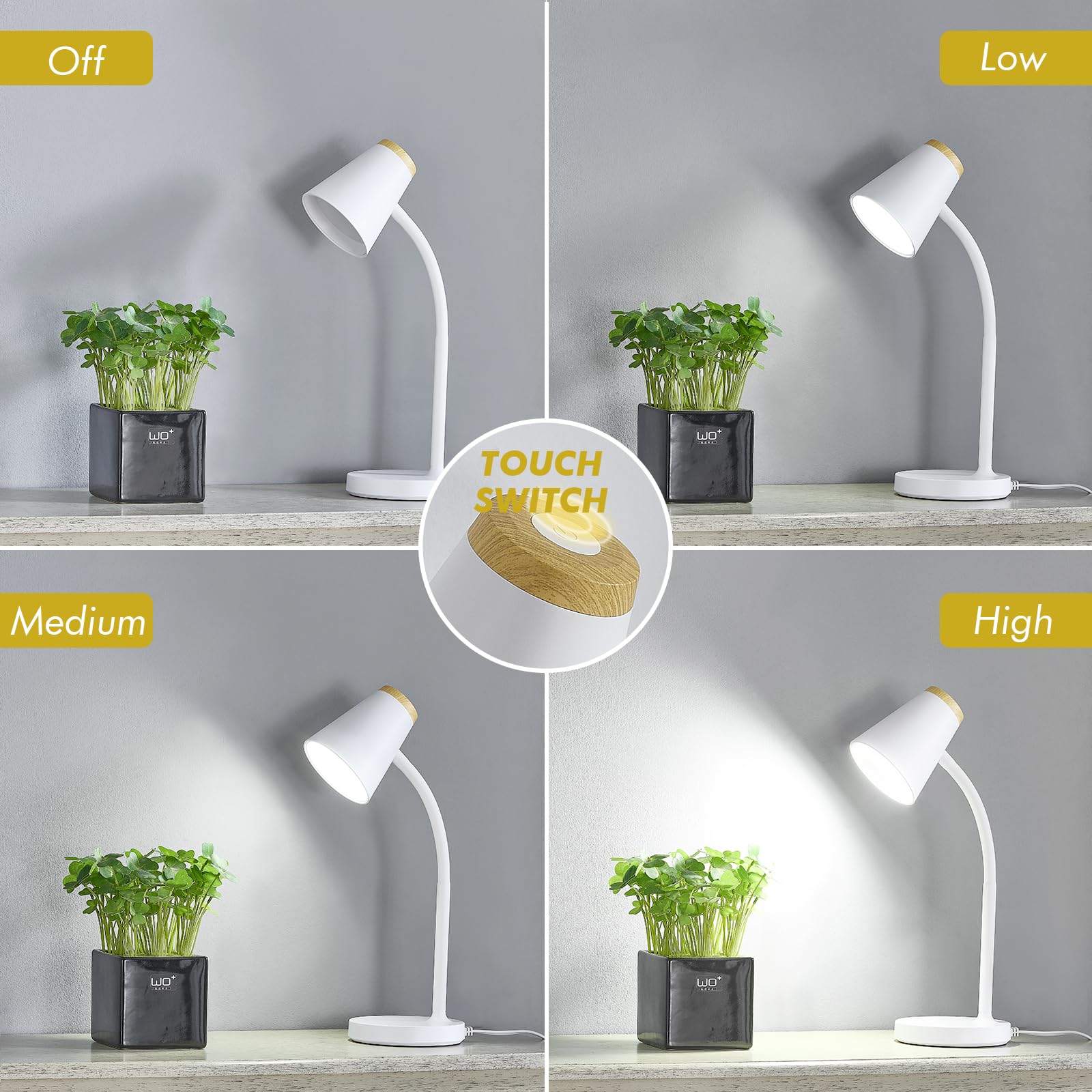 Adjustable LED Desk Lamp with Dimmable Touch Control - Flexible Gooseneck Reading Light for College Dorm, Home Office & Bedroom Nightstand - Perfect Study Lamp for Students & Work from Home Professionals