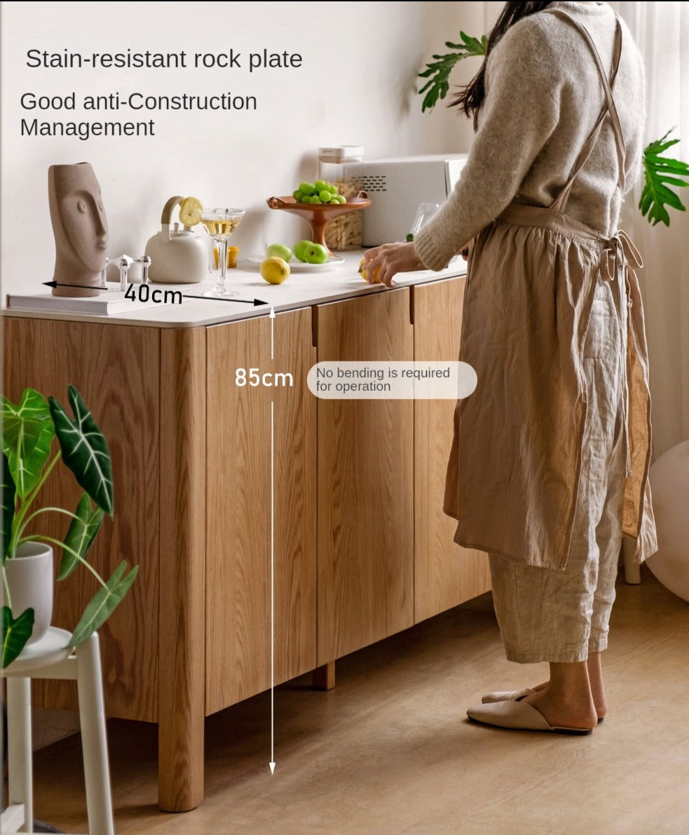 Solid Oak Wood Rock Board Dining Cabinet - Rustic Farmhouse Style for Kitchen, Dining Room & Home Decor