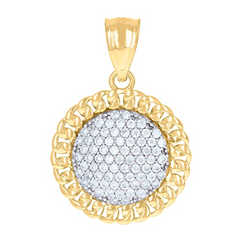 10K Two-Tone Gold Men's CZ Cubic Zirconia Simulated Diamond Miami Curb Link Pendant Necklace - Elegant Medallion Charm Jewelry Gift for Him - Perfect for Parties, Weddings & Special Occasions
