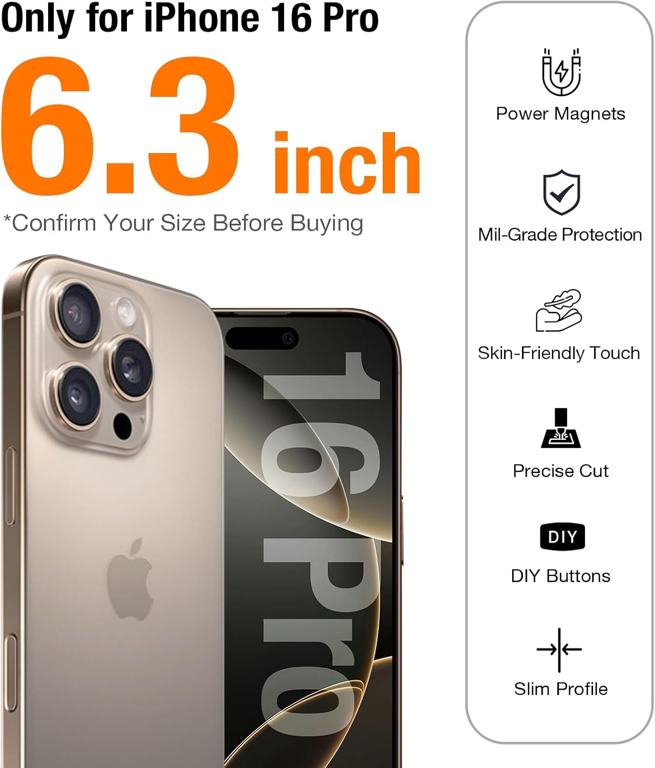 TORRAS Military Grade Shockproof iPhone 16 Pro Case with Stronger Magnetic Alignment - Slim Protective Cover Compatible with MagSafe | Anti-Scratch Silicone Gold Case for Everyday Use, Travel & Outdoor Activities