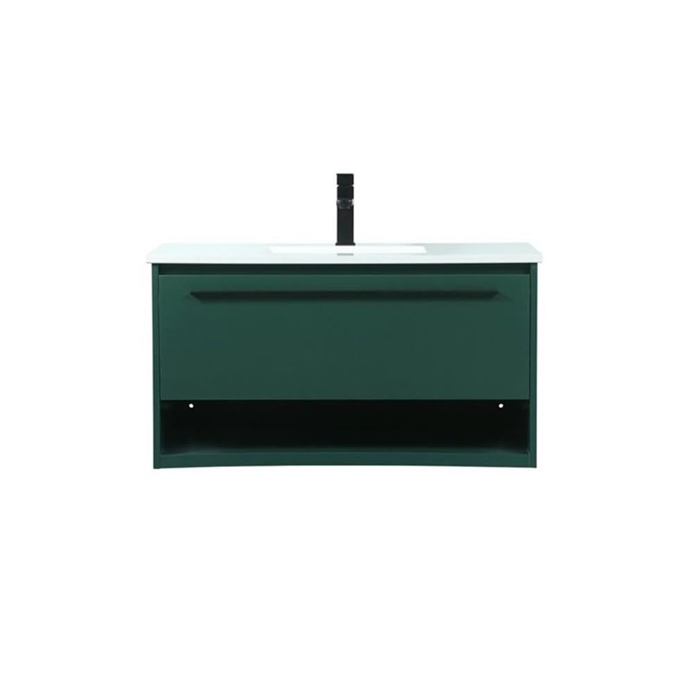 36 Inch Green Aluminum Alloy MDF Single Bathroom Vanity with Roman Elegant Decor - Perfect for Modern Bathroom Renovation & Small Space Design