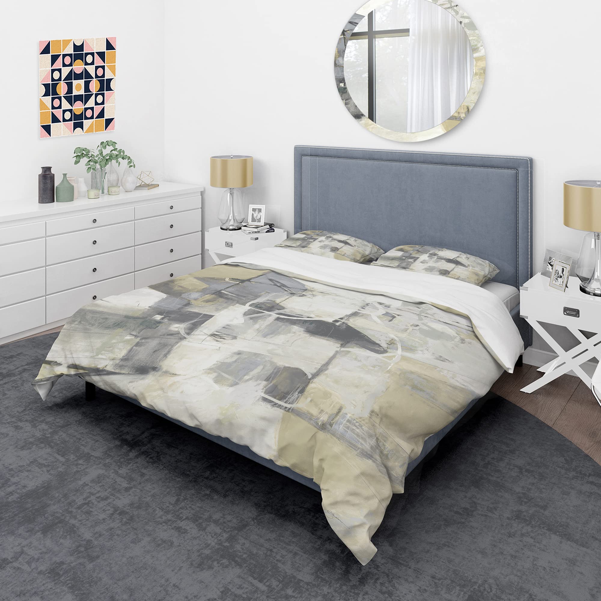 DesignQ Glam Cream Dream IV Modern & Contemporary Duvet Cover Set - Twin Size Grey Abstract Bedding (3-Piece) | All-Season Soft & Stylish Comforter Cover | Perfect for Guest Rooms, Dorms & Contemporary Bedrooms