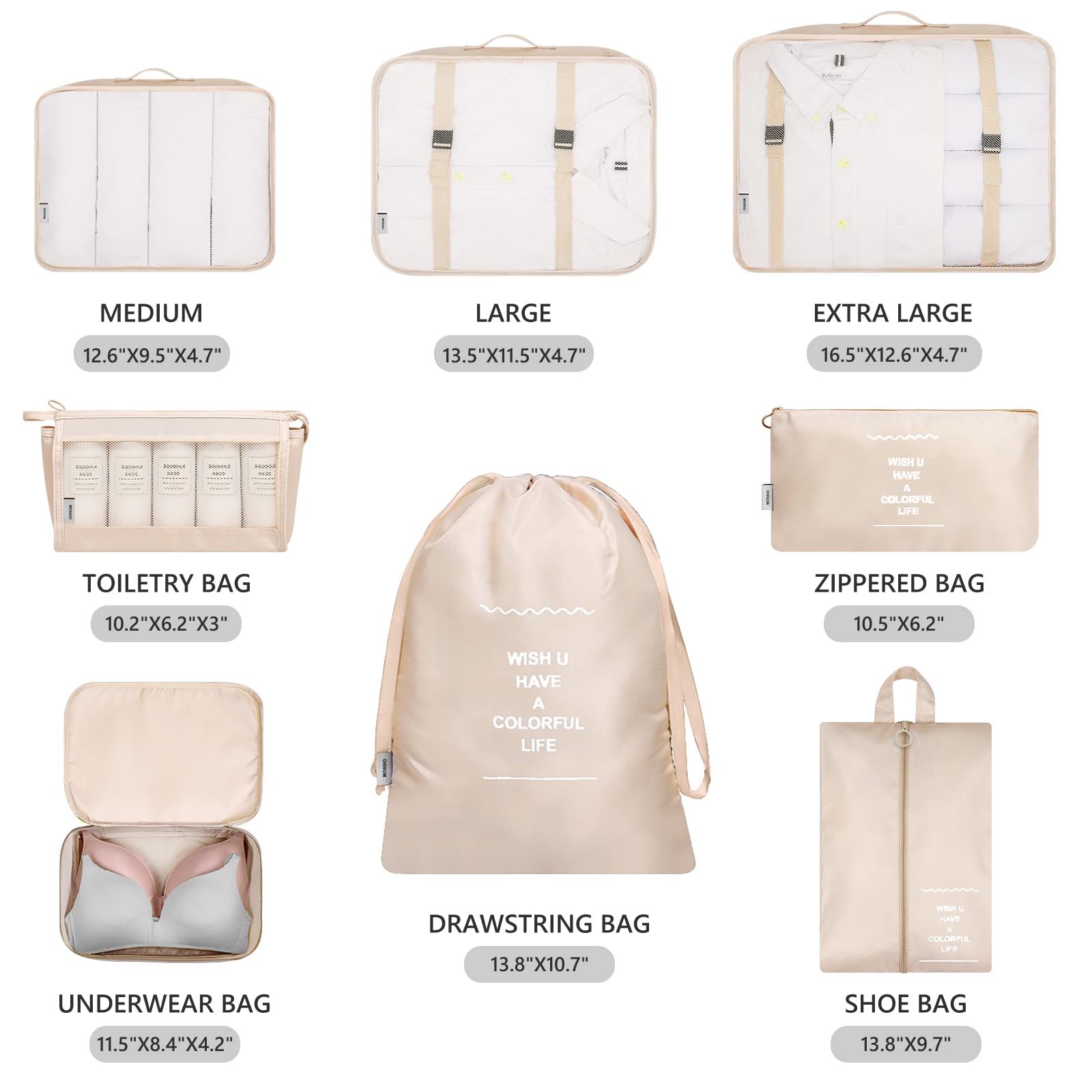 Mossio 8-Piece Packing Cubes Set with Shoe Bag - Travel Luggage Organizer for Suitcase, Clothes Storage Bags | Perfect for Business Trips, Vacations & Weekend Getaways