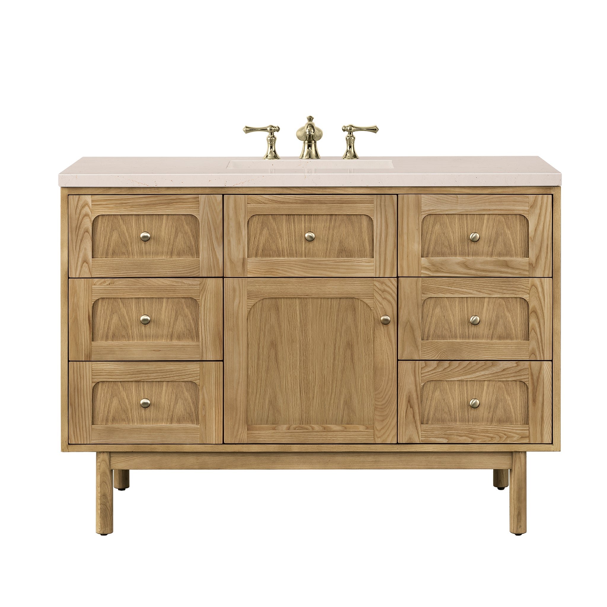 Laurent 48 Inch Single Bathroom Vanity with Light Natural Oak Finish & 3CM Eternal Marfil Stone Top - Perfect for Modern Master Bathrooms and Powder Rooms