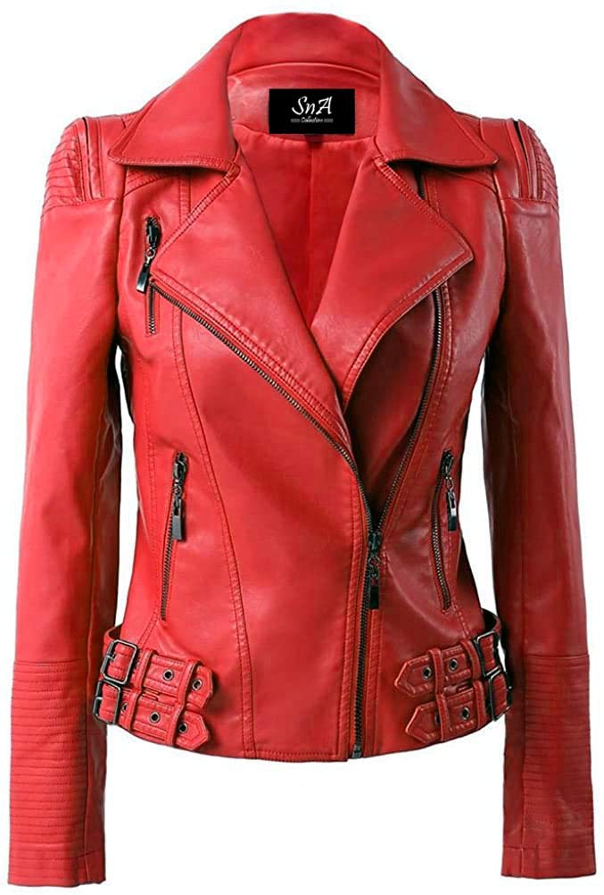 Women's Genuine Leather Zip-Up Moto Biker Jacket - Stylish Detailing for Riding & Fashion | Perfect for Motorcycle Enthusiasts & Urban Streetwear