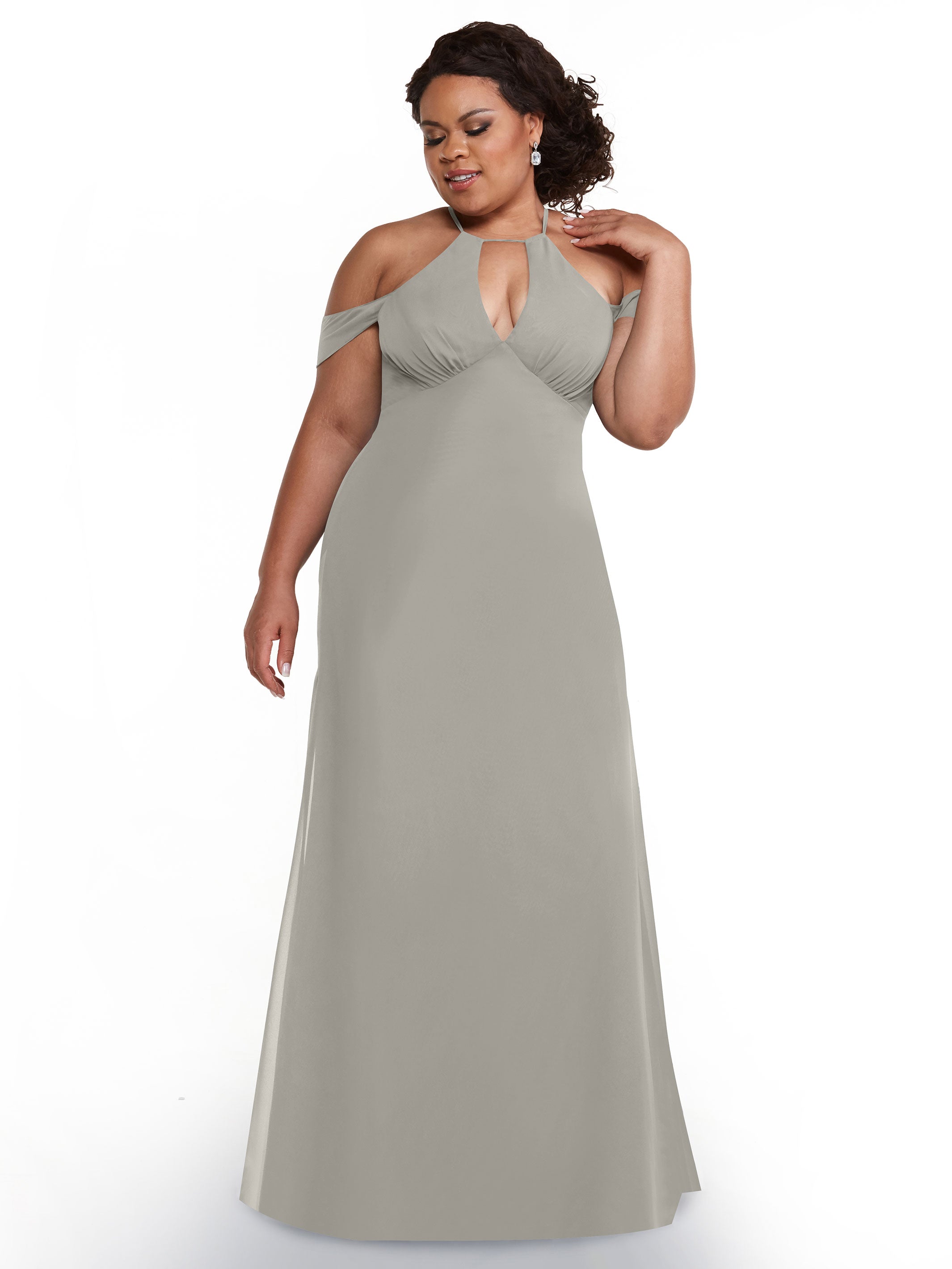 Elegant Off-The-Shoulder Chiffon Bridesmaid Dress with Halter Neckline - Perfect for Weddings, Formal Events & Special Occasions