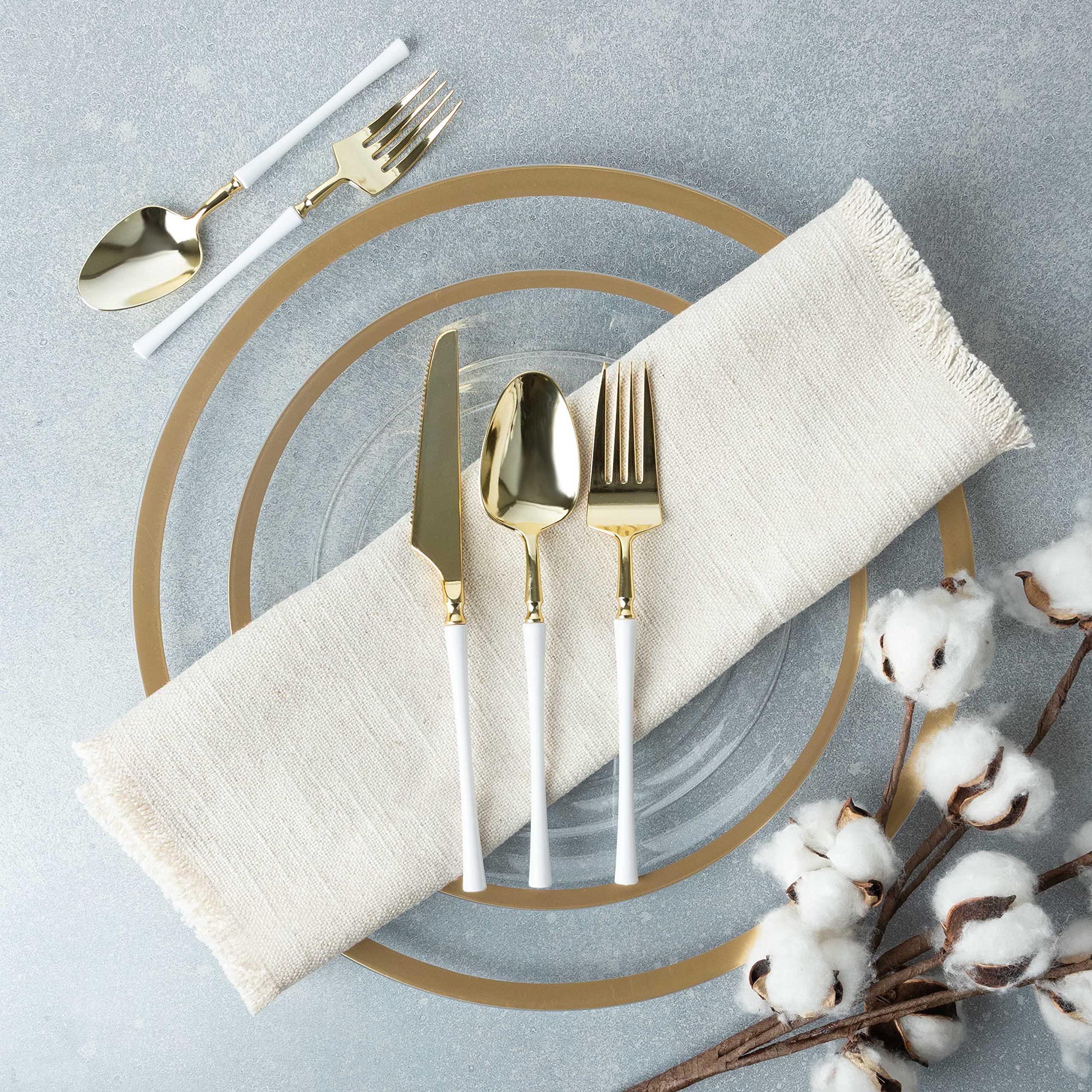 Premium 20-Pack Gold & White Plastic Dinner Forks - Heavy Duty Disposable Silverware for Parties, Weddings, Catering & Elegant Events - Durable Two-Tone Elegant Cutlery Set