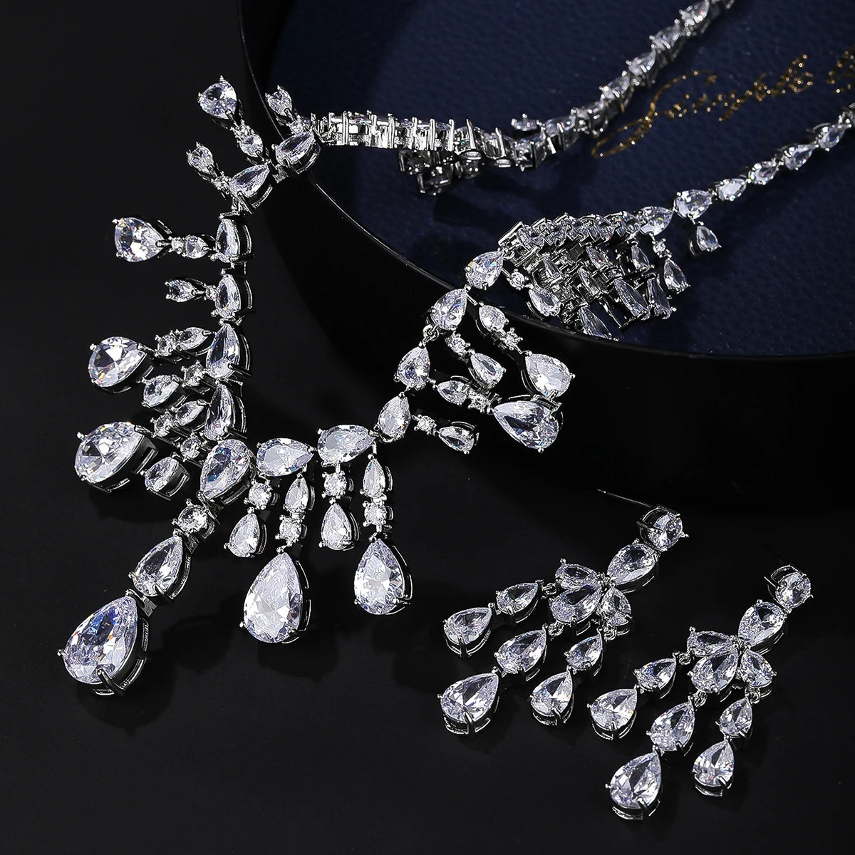 Silver Cubic Zirconia Bridal Jewelry Set - Wedding Necklace & Earrings for Women, Bridesmaid Accessories Gift | Perfect for Weddings, Parties & Special Occasions