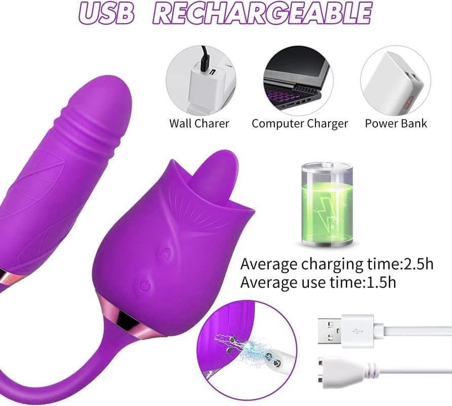 3 in 1 Rose Shape Adult Toy with Tongue Licking, Thrusting & Vibrating Functions - Easy to Use Pleasure Device for Couples & Solo Play - CP3+6 * 3 (Perfect for Romantic Nights & Self-Care Moments)