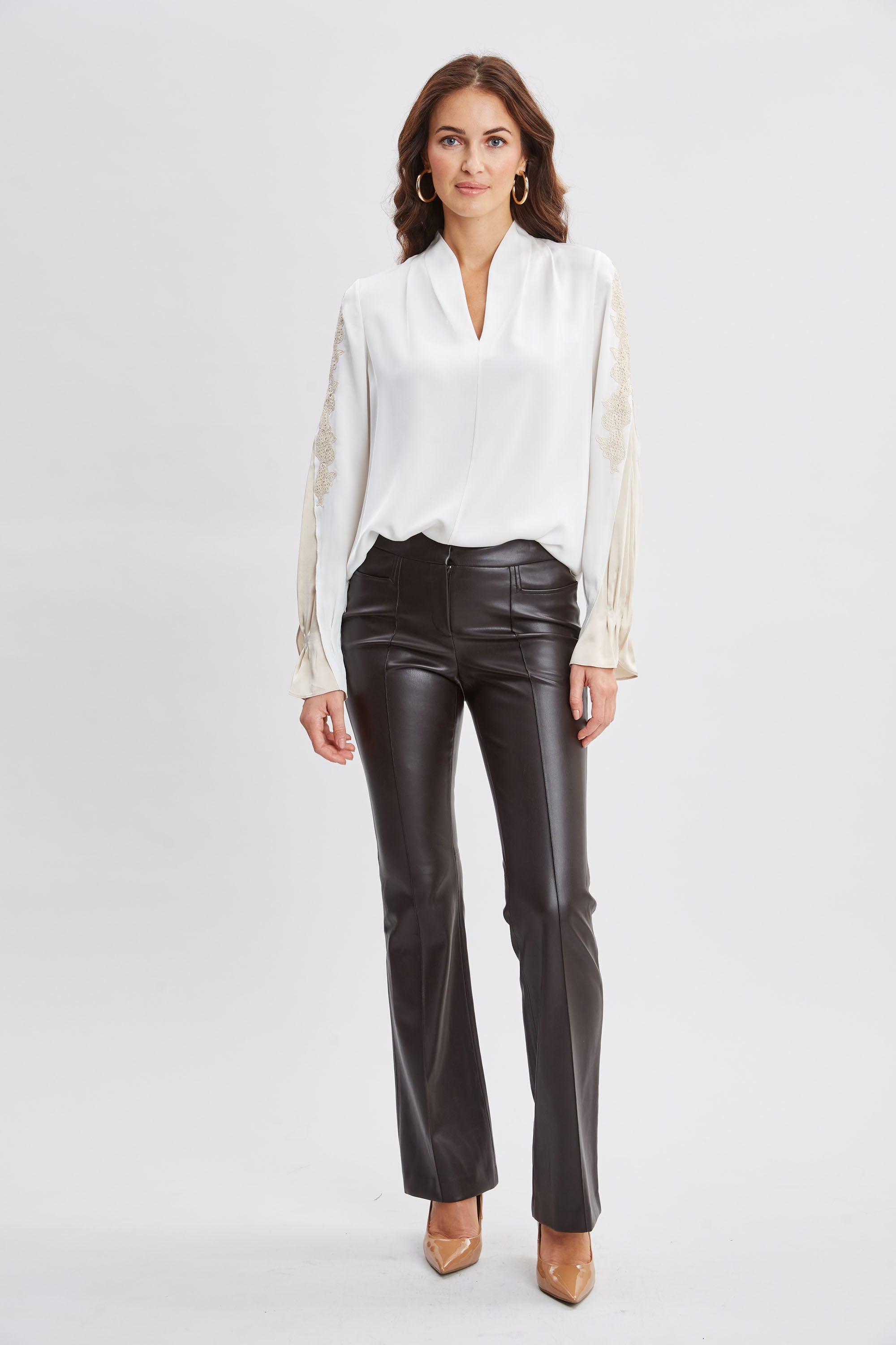 Elegant Lace Sleeve Silk Blouse for Women - Soft & Breathable Luxury Shirt - Perfect for Office Wear, Date Nights & Special Occasions