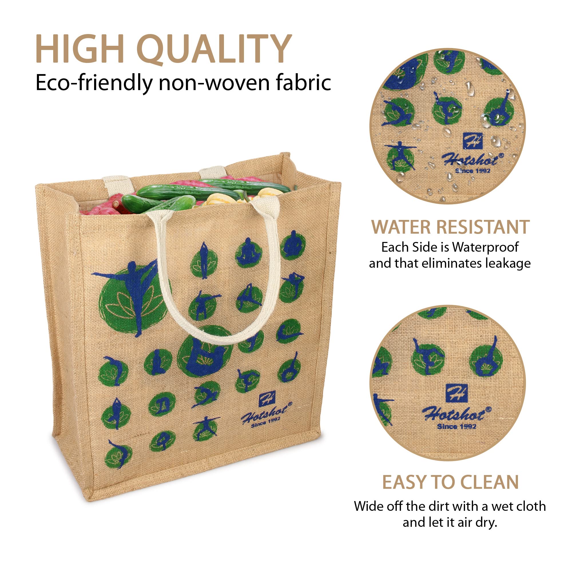 Premium Reusable Heavy Duty Waterproof Shopping Bags - 2 Pack Eco-Friendly Grocery Bags for Kitchen, Market & Travel | Durable Jute Vegetable Bags with Full Handles | Ideal for Groceries, Picnics & Daily Errands