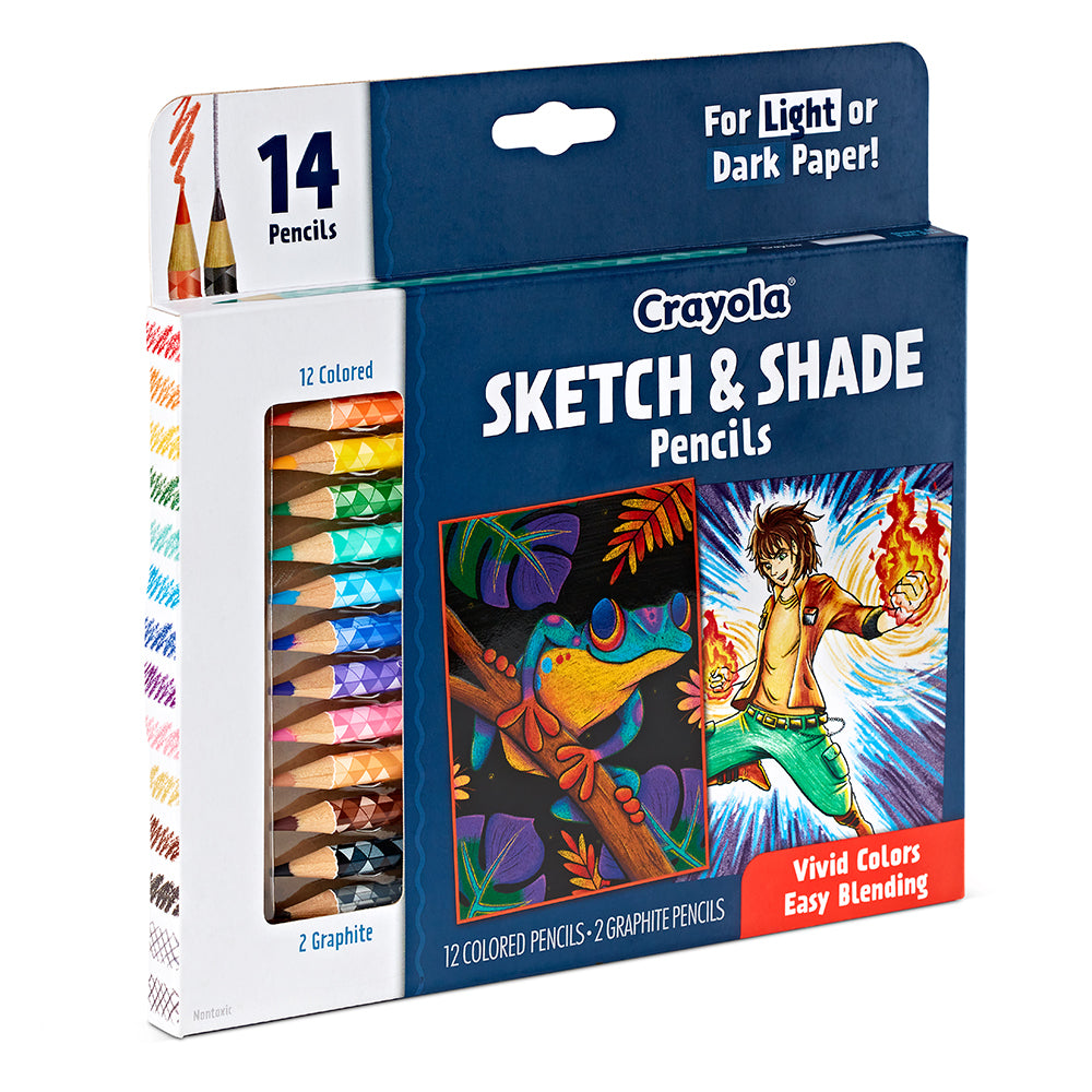 14-Piece Crayola Kids Sketch & Shade Pencils Set - 96 Colors for Children's Art & Drawing - Perfect for School Projects, Coloring Books & Creative Activities
