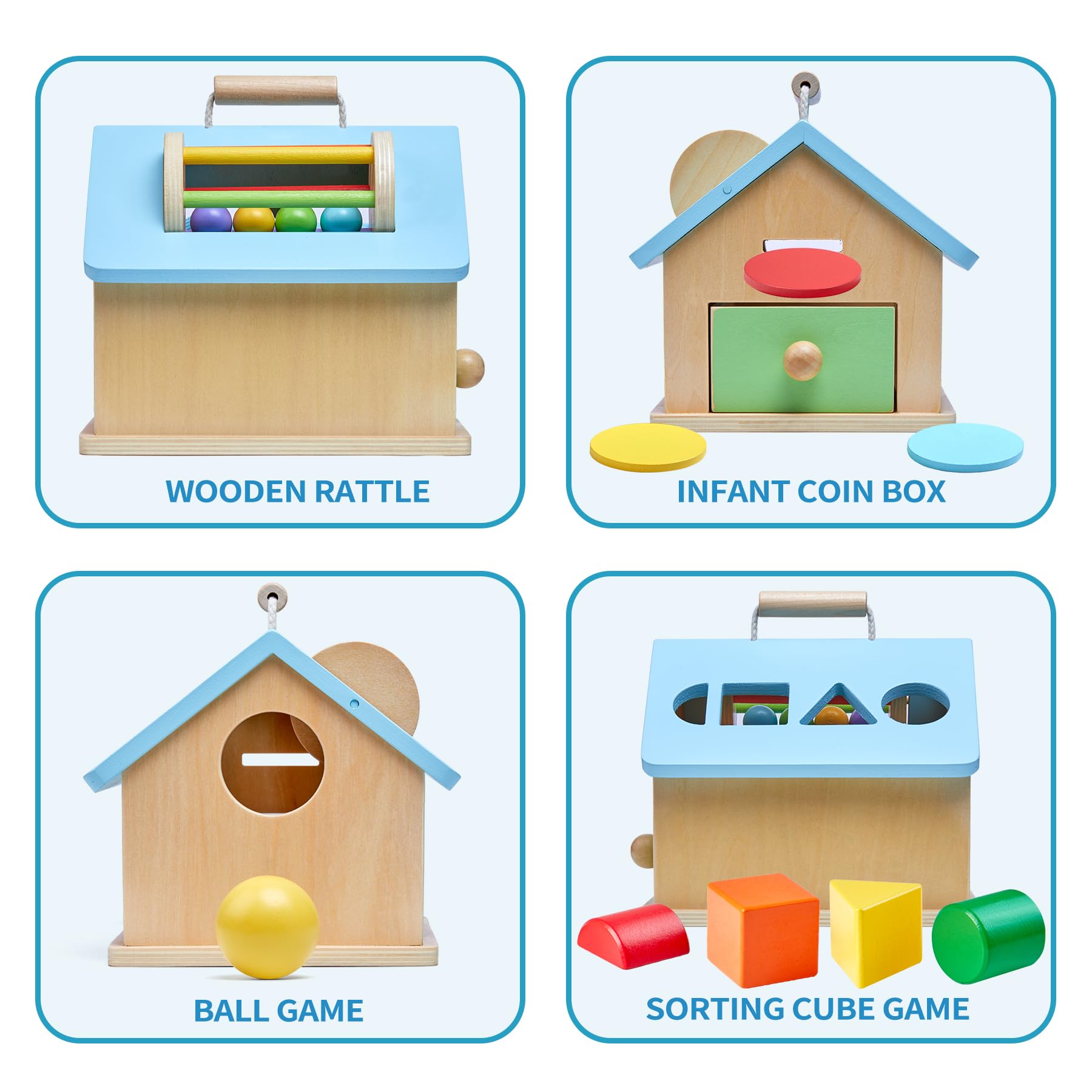 Montessori Wooden Toys for 1 2 3 Year Old Boys & Girls - 5-in-1 Baby Drop Toy with Shape Sorter & Stacking Blocks | Early Learning Educational Toys for Toddlers 12-36 Months | Perfect Gift for Birthday, Christmas & Home Preschool Activities