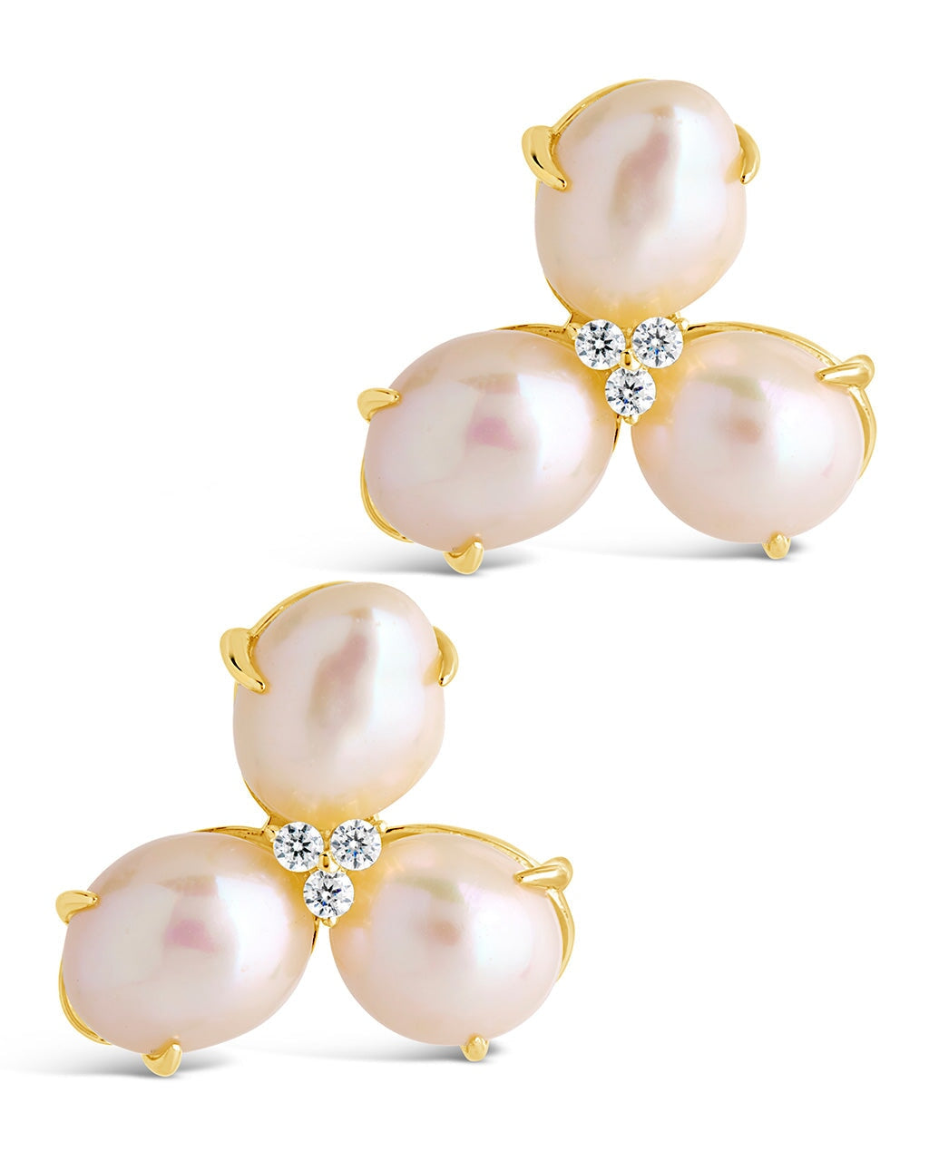 Olive CZ Triple Pearl Stud Earrings - Elegant Cubic Zirconia & Pearl Jewelry for Women | Perfect for Weddings, Parties & Everyday Wear