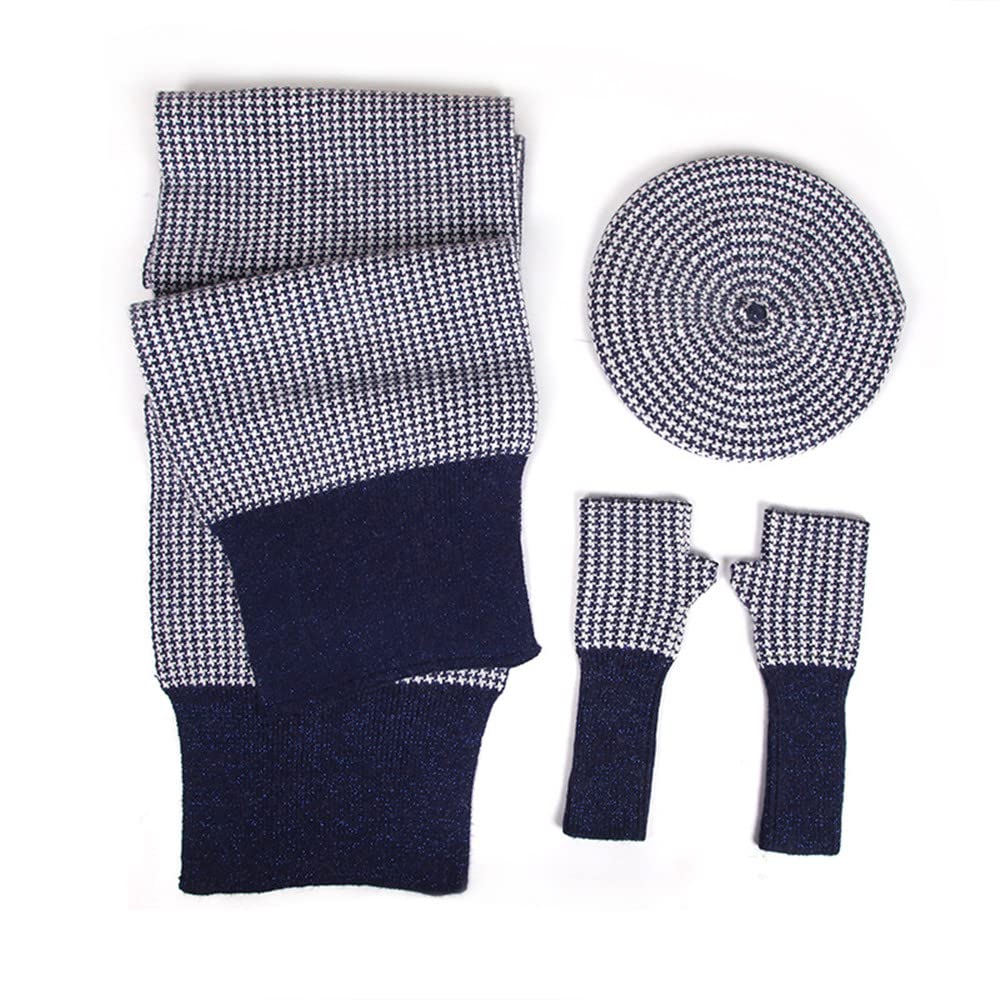 Luxury Cashmere Hat, Gloves, and Scarf Set for Women - Soft Winter Plaid Accessories in Navy Blue | Perfect for Cold Weather, Outdoor Activities & Holiday Gifts