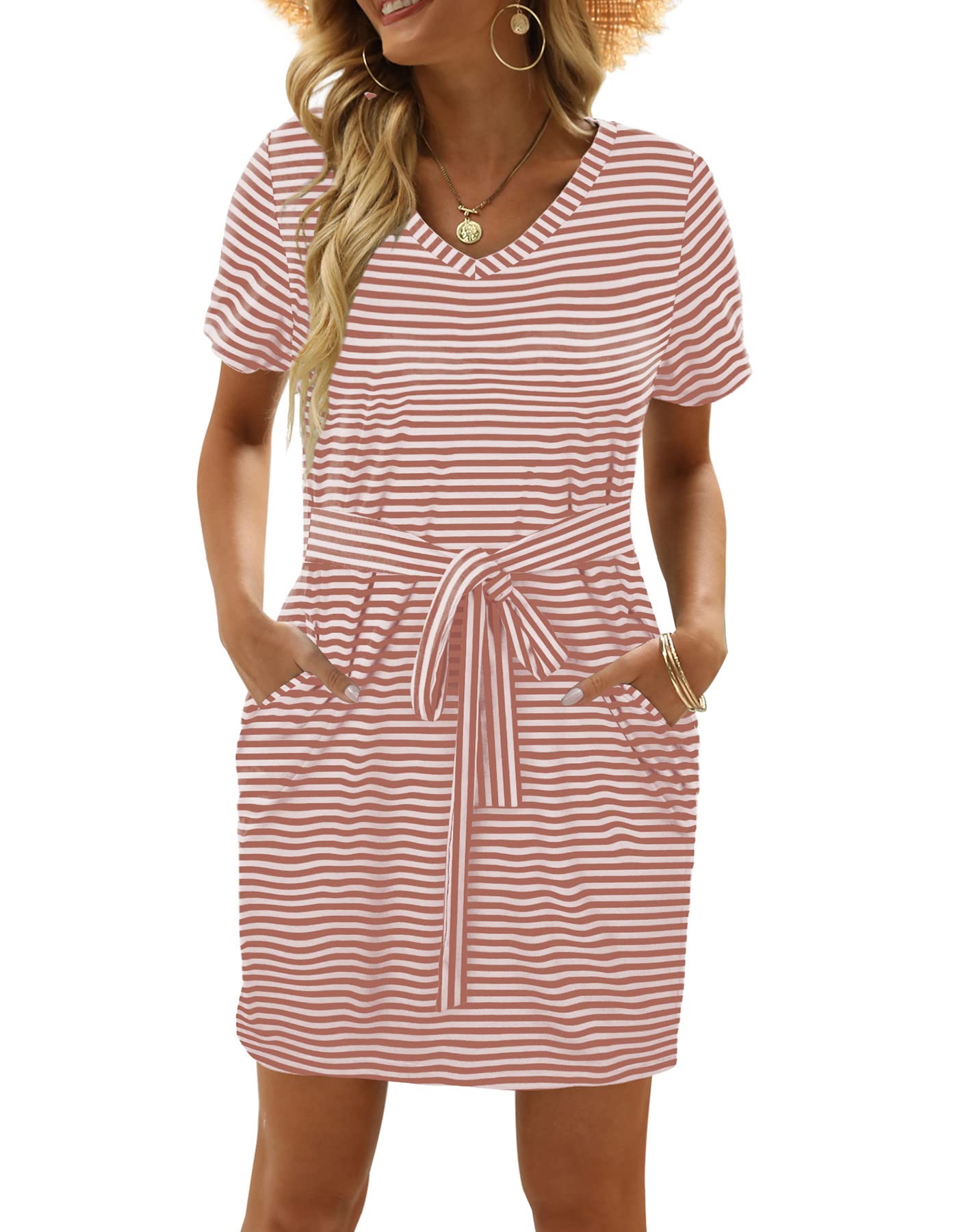 OFEEFAN Women's Summer T-Shirt Dress 2022 - Casual Short Sleeve Pocket Dress for Beach, Vacation & Everyday Wear