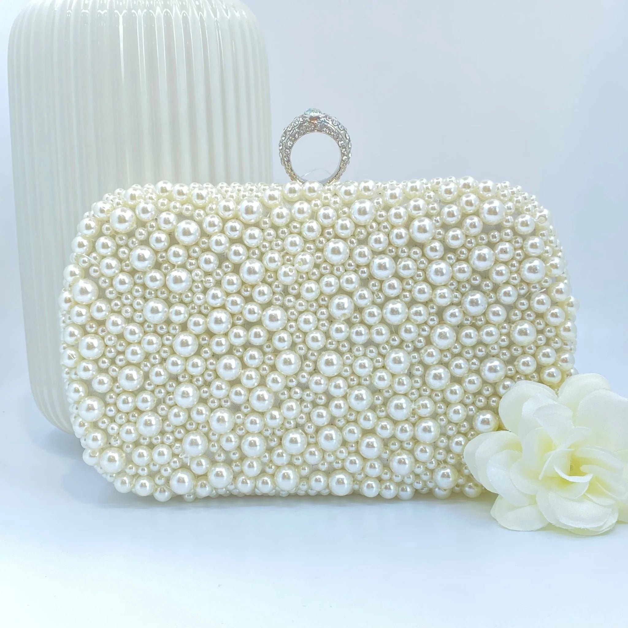 LIBBY PEARL CLUTCH BAG - Elegant Silver Pearl Evening Clutch for Women | Perfect for Weddings, Parties & Special Occasions