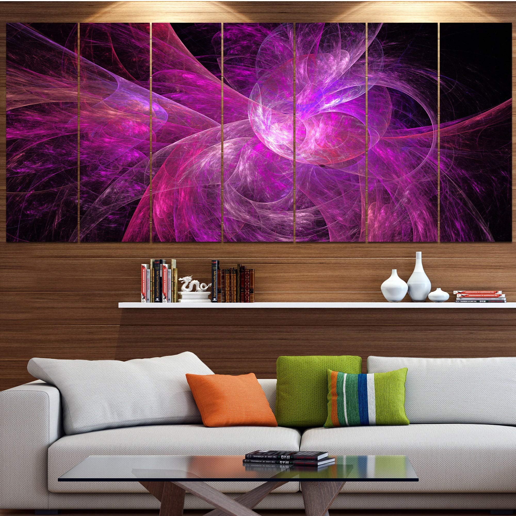 Abstract Wall Art Purple Fractal Design - 60x28 Inch 5-Panel Canvas Painting for Living Room, Bedroom & Office Decor | Modern Artwork by DESIGN ART