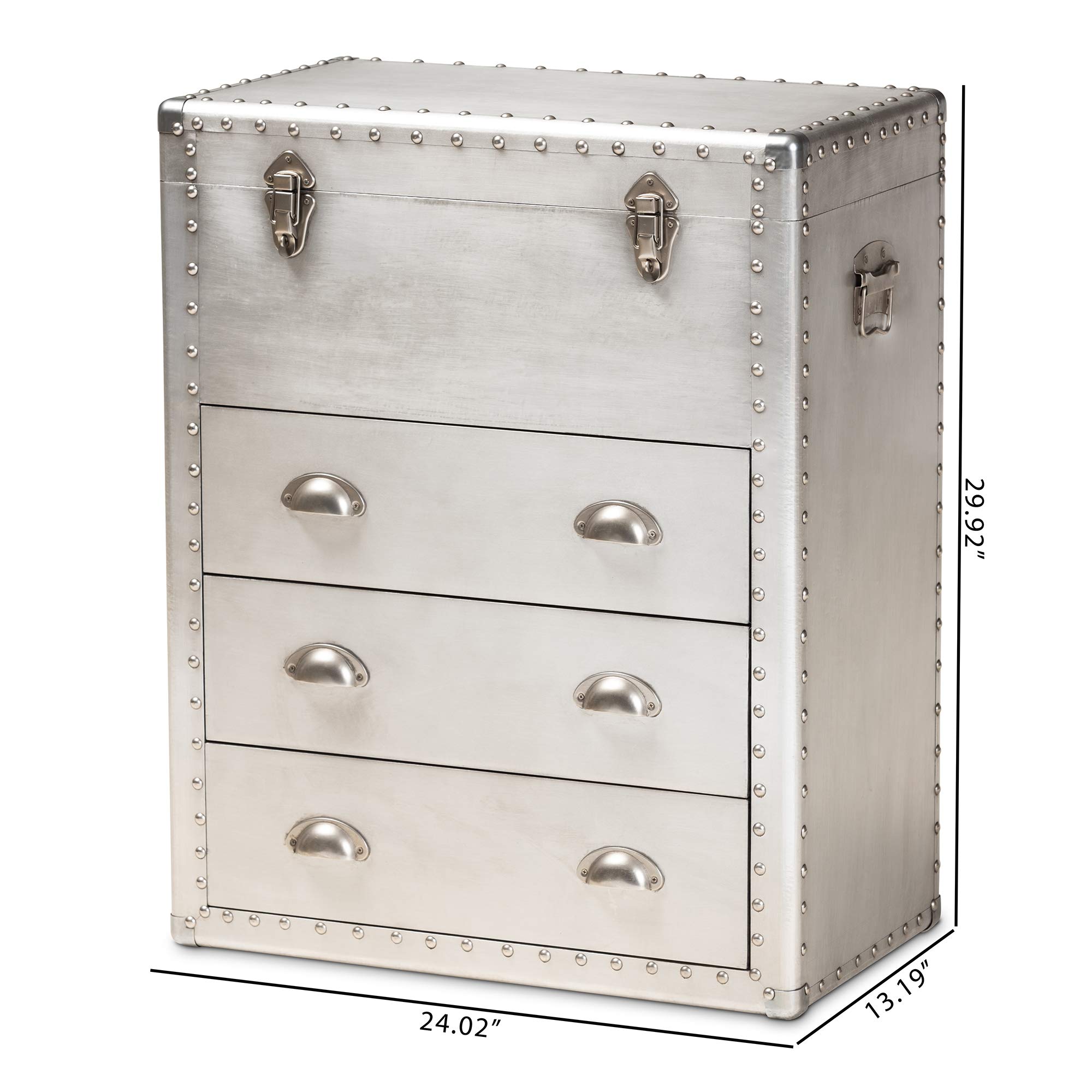 Baxton Studio Multipurpose Shelving and Storage Cabinet - Silver Finish | Modern Home & Office Organization Solution for Living Room, Bedroom, or Workspace