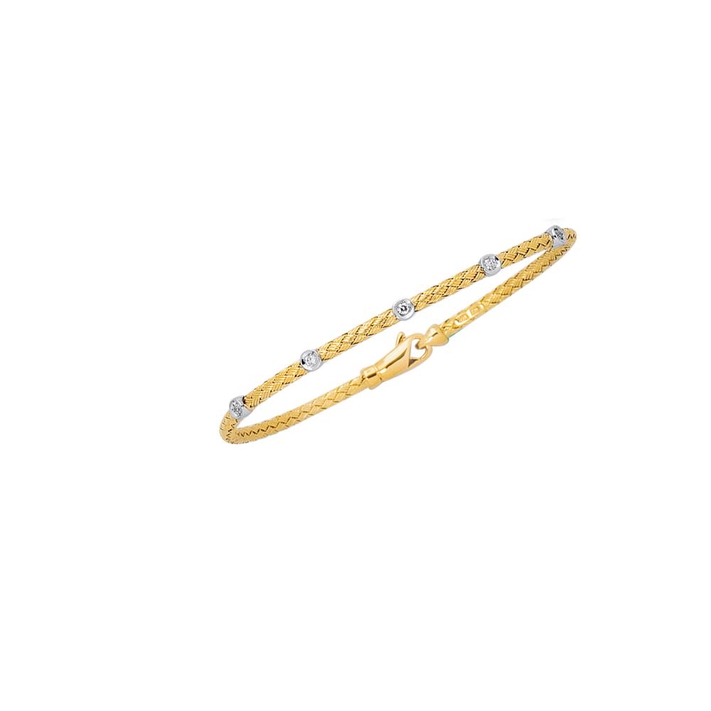 14K Gold Diamond Station Woven Bangle Bracelet - 0.15ct Sparkling Tennis Bracelet for Women, Elegant Jewelry Gift for Anniversary, Wedding & Special Occasions