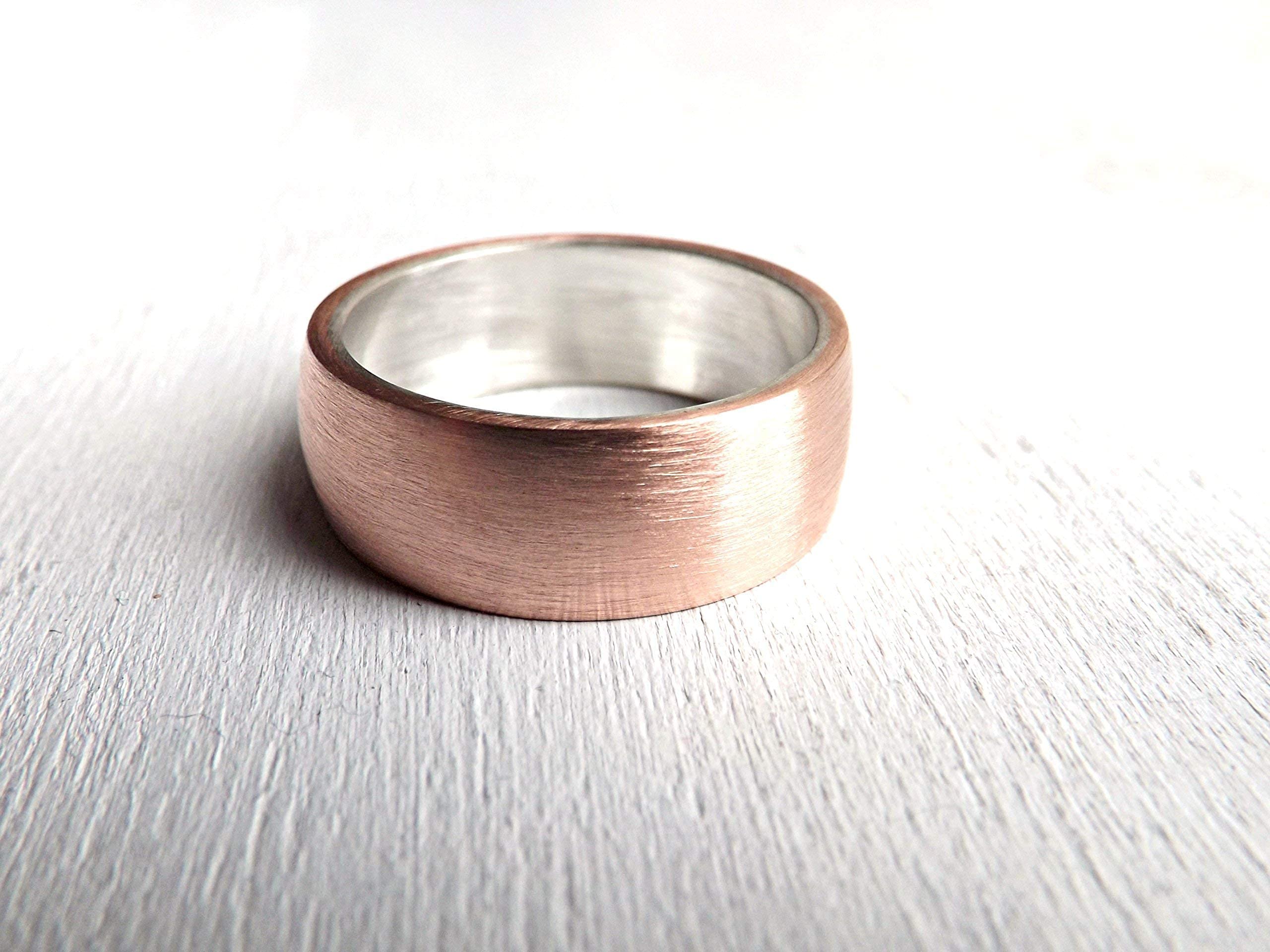 Handmade Domed Copper Wedding Ring for Men - Personalized Engraved Mixed Metal Ring (Copper & Silver) - Unique Alternative Wedding Band & Anniversary Gift - Perfect for Engagements, Weddings & Special Occasions