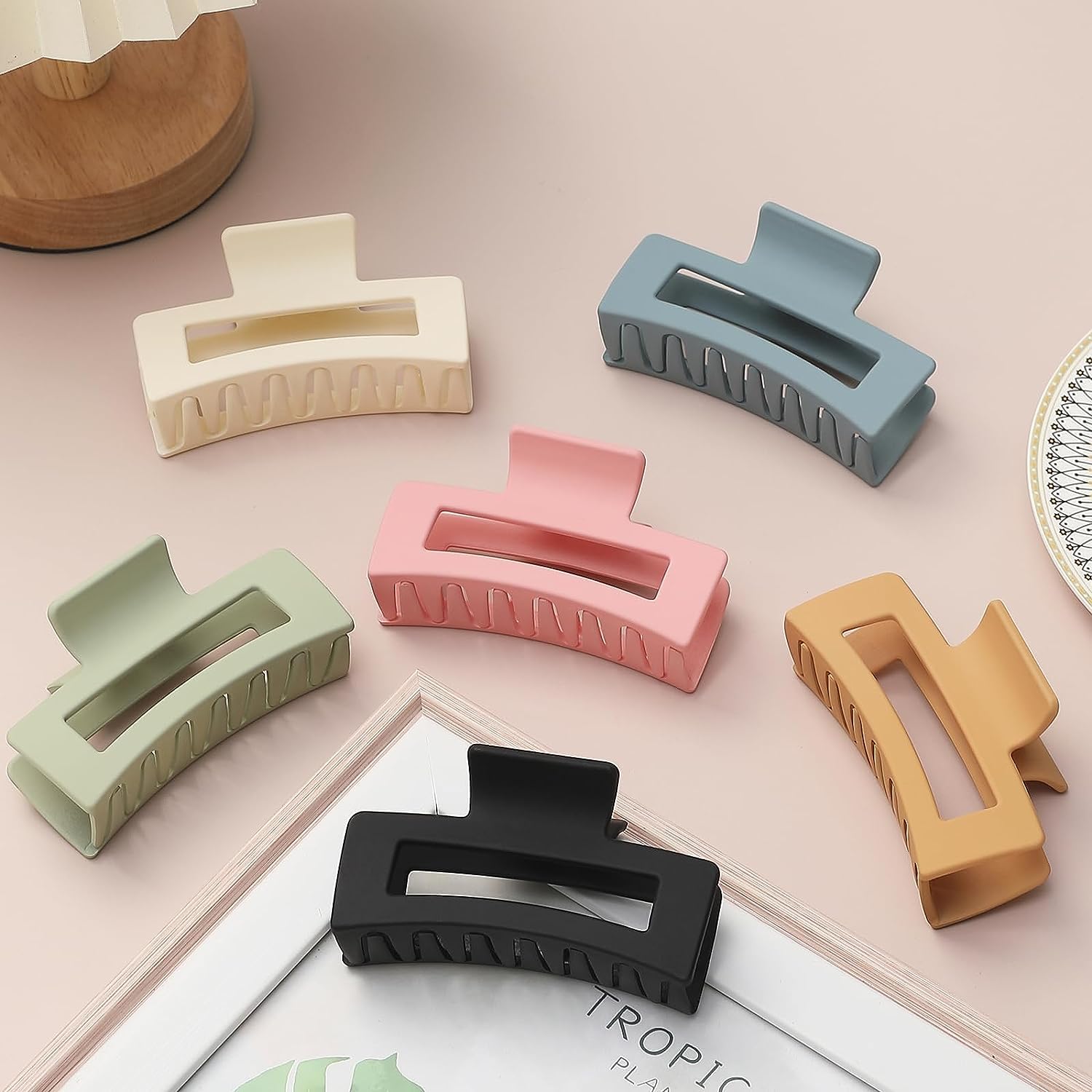 6 Pcs Large Claw Hair Clips for Women - Strong Hold Matte Non-Slip Square Hair Clips for Thick Long Curly Hair - Durable Hair Accessories for Workout, Yoga, Office and Daily Styling