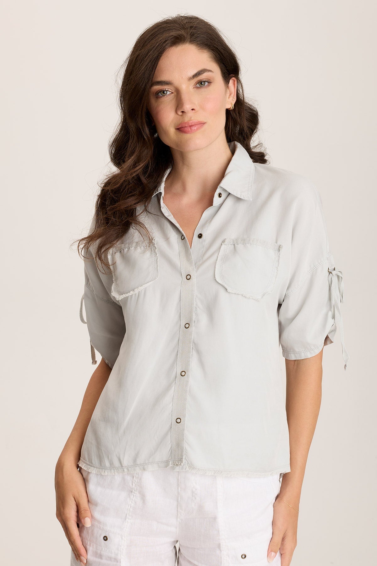 Vinton Twill Jersey Button Up Collared Shirt for Women - Casual & Office Wear - Comfortable Stretch Fabric for Everyday Style