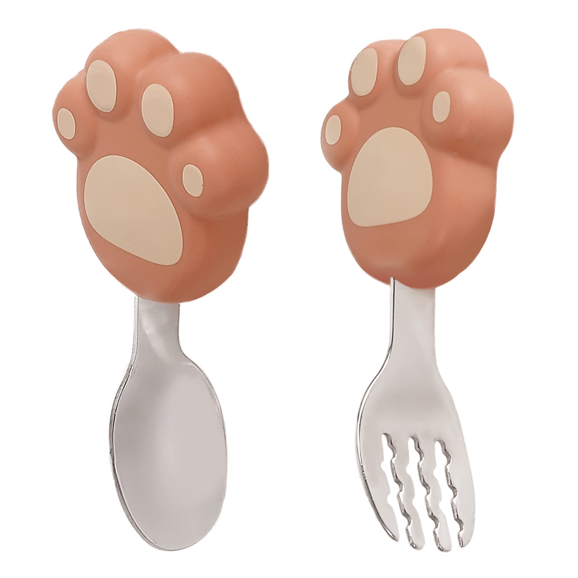 HECCEI Stainless Steel Baby Fork and Spoon Set - BPA Free Toddler Utensils with Cute Lion's Claw Handle Design for Kids & Infants | Perfect for Home, Travel & Daycare Use