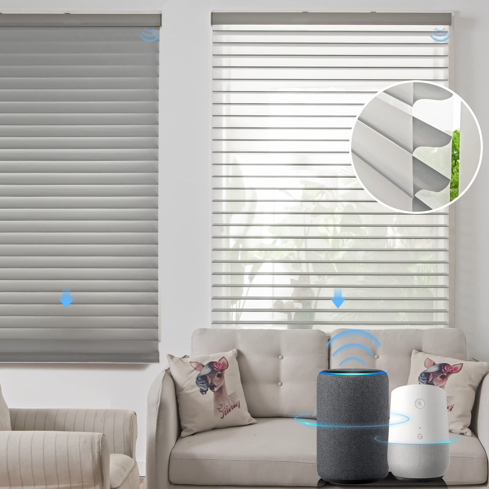 Graywind Motorized Wider Shangrila Smart Shades - Alexa & Google Home Compatible, Rechargeable Remote Control, Light Filtering & Privacy Electric Blinds with Valance, Custom Size (2.56