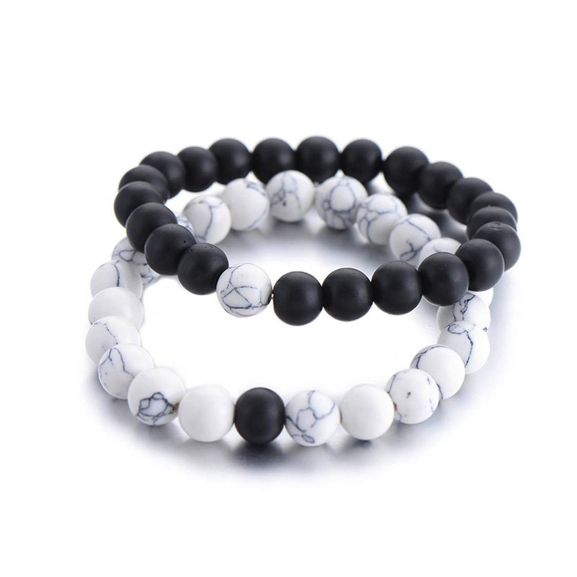 His & Hers Matching Bracelet Set - Black & White Beaded Couple Bracelets for Men & Women - Romantic Gift for Couples, Friendship Jewelry - Perfect for Anniversaries, Valentine's Day & Date Nights