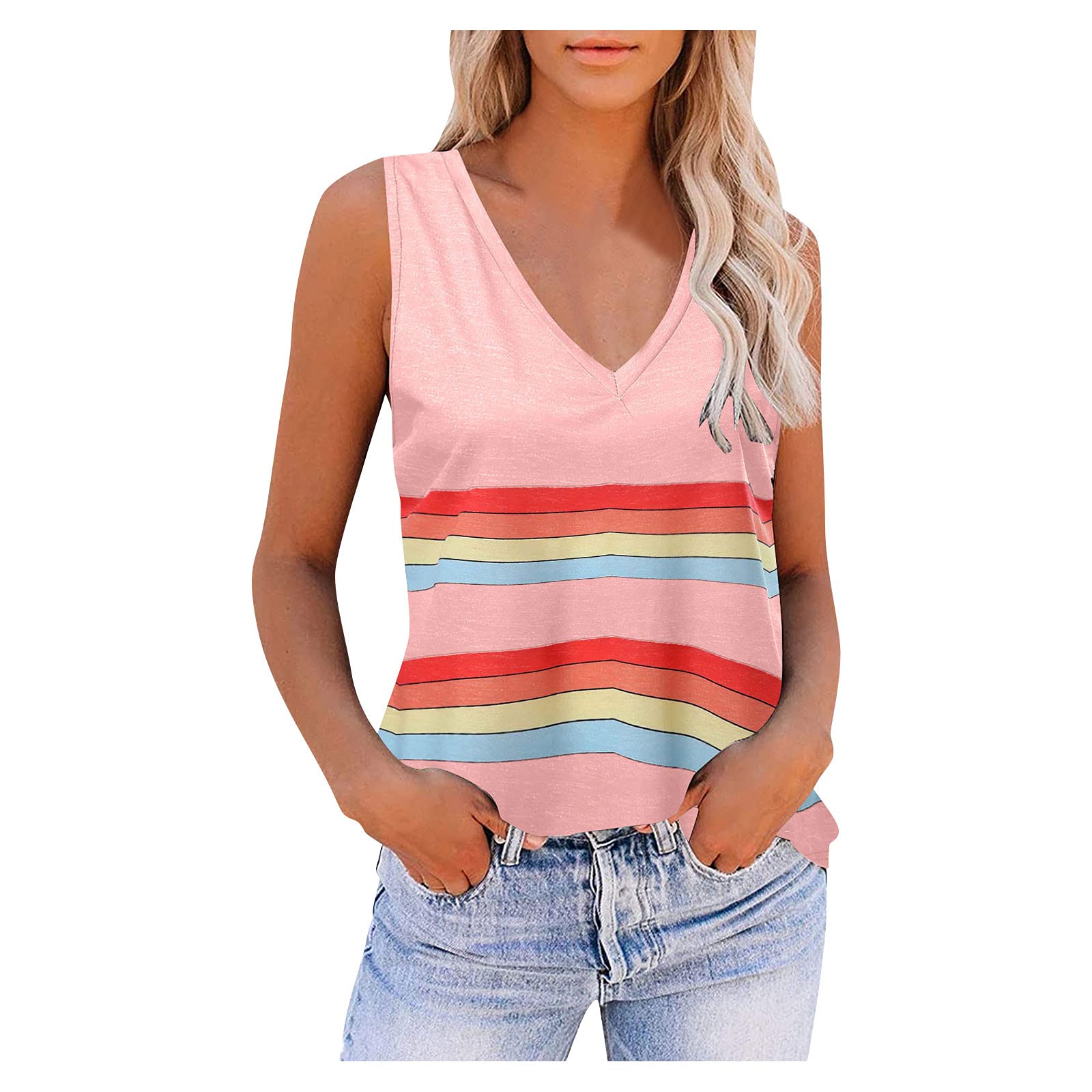 Women's Casual Loose Sleeveless Color Block Tank Tops - Crewneck Basic Shirts for Work & Everyday Wear | Office Outfits, Weekend Looks & Summer Fashion