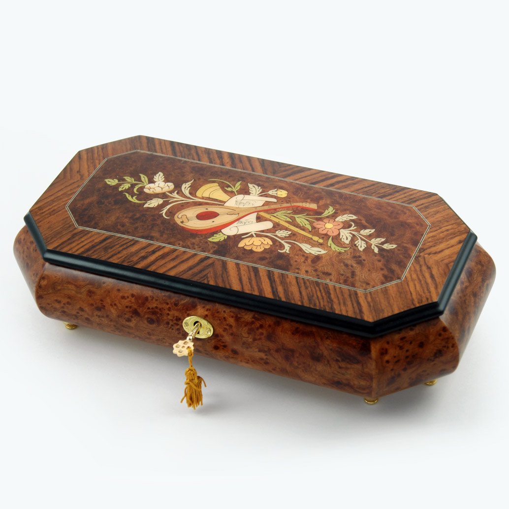 Exquisite 30-Note Grand Music Jewelry Box with Floral Wood Inlay & Cut Corners - Plays Phantom of The Opera & More - Perfect for Gift Giving, Jewelry Storage & Music Lovers