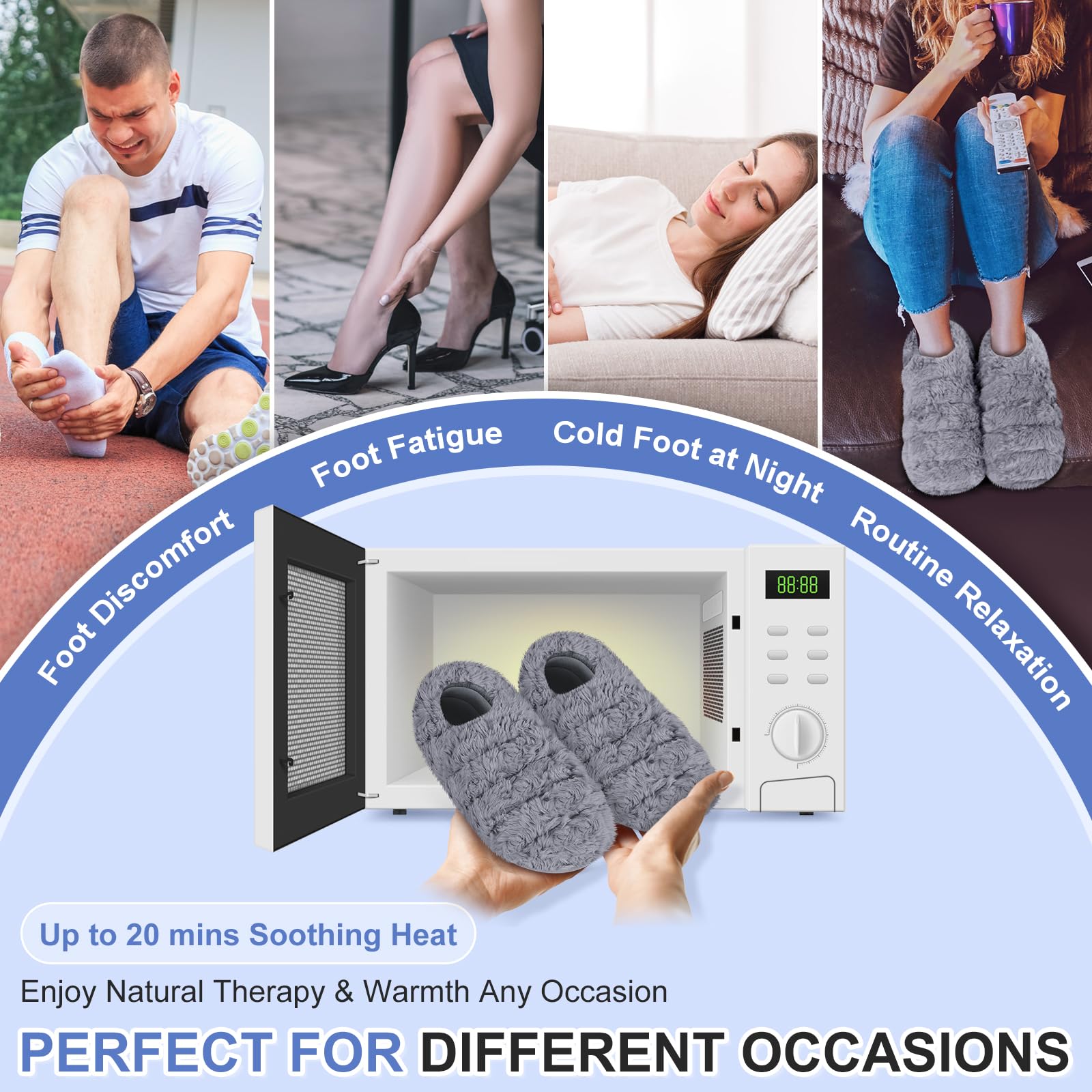 SUZZIPAD Microwavable Heated Slippers for Women & Men - Warm Foot Warmer for Bed, Plantar Fasciitis Relief, Cold Feet Comfort - Perfect for Winter Nights, Arthritis Pain, and Cozy Home Relaxation