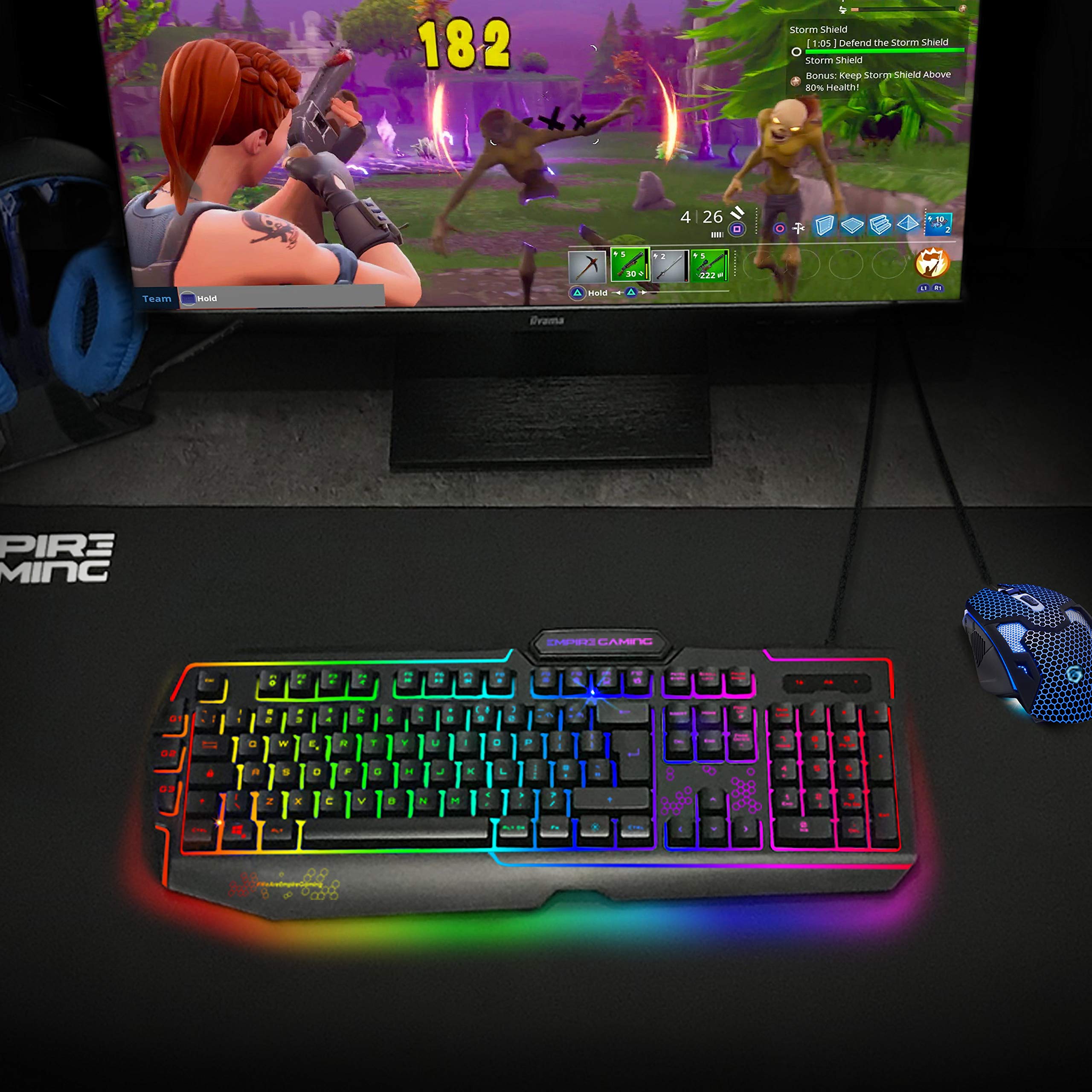 Empire Gaming K900 RGB LED Backlit Semi-Mechanical Gaming Keyboard - 105 QWERTY Keys (Spanish ES Layout), 9 Lighting Modes (8 Preset + 1 Customizable), 19-Key Anti-Ghosting - Perfect for PC Gaming, Streaming & Office Work