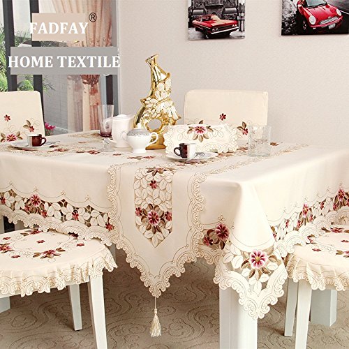 Handmade European Rustic Tablecloth - Rectangular Lace Hollow Out Table Cover for Dining Room, Kitchen, Wedding & Party Decor