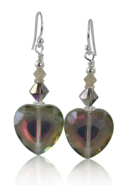 Sunset Crystal Heart Beaded Earrings for Women - Elegant Bohemian Dangle Jewelry for Party, Wedding & Date Night