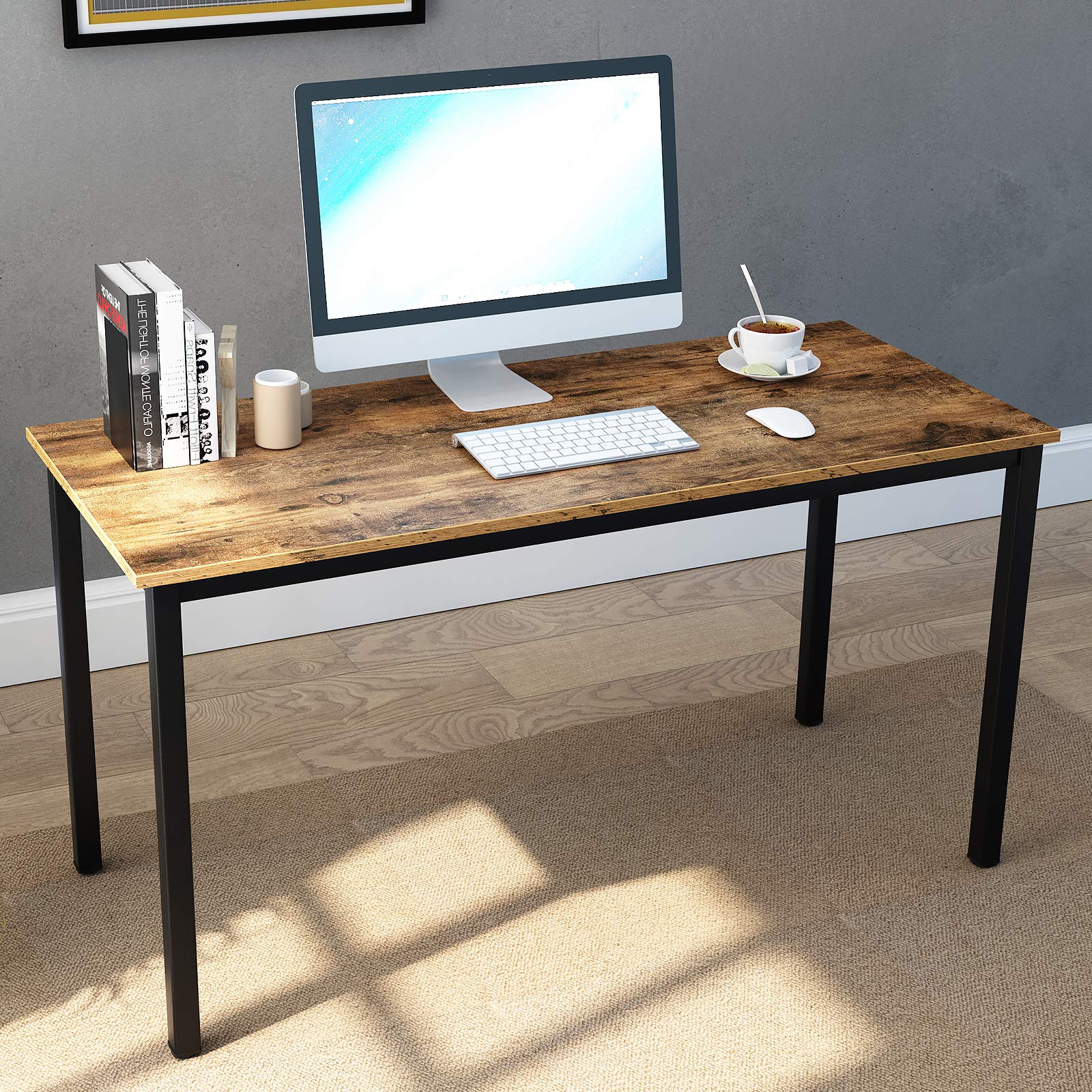 DlandHome 47 inch Rustic Brown Computer Desk - Home Office Desk, Study Desk, Gaming Desk with Sturdy Workstation for Small Spaces | Perfect for Remote Work, Online Classes & PC Gaming Setup