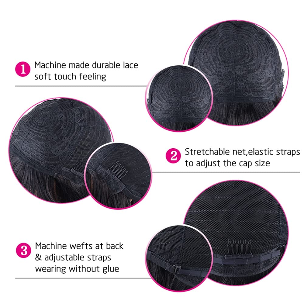 100% Brazilian Virgin Human Hair Short Bob Wigs with Bangs - 12 Inch Straight Glueless Machine Made Wig for Black Women | Natural Color | Perfect for Daily Wear, Cosplay & Special Occasions